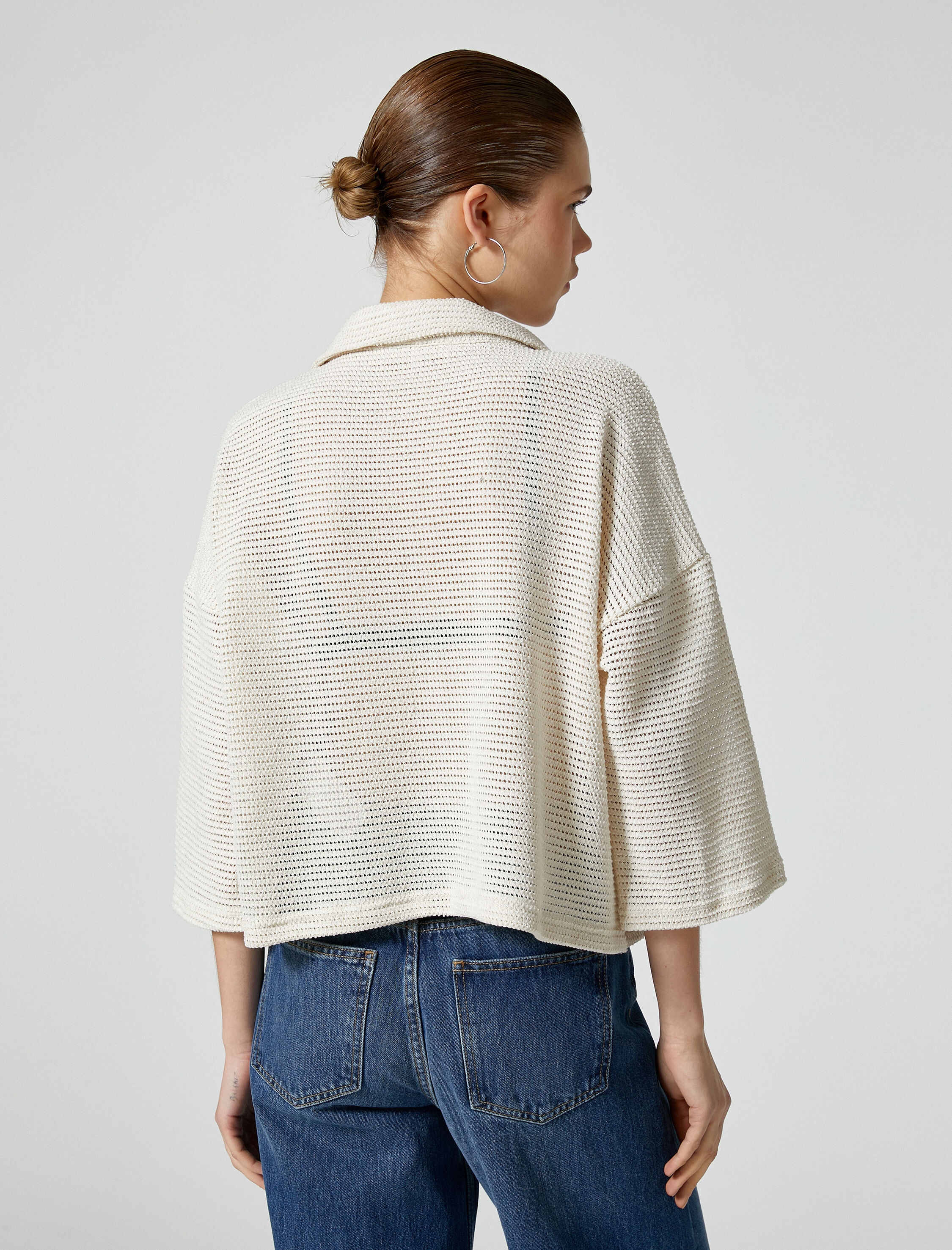   Ajurlu Kroşe Gömlek Kimono Kol Rahat Kesim