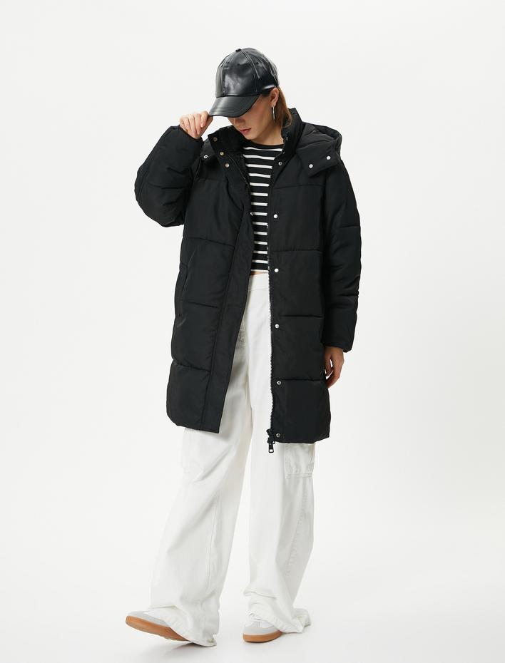  Şişme Uzun Mont Kapüşonlu Fermuarlı Çıtçıt Kapamalı Rüzgar Kapaklı Cepli