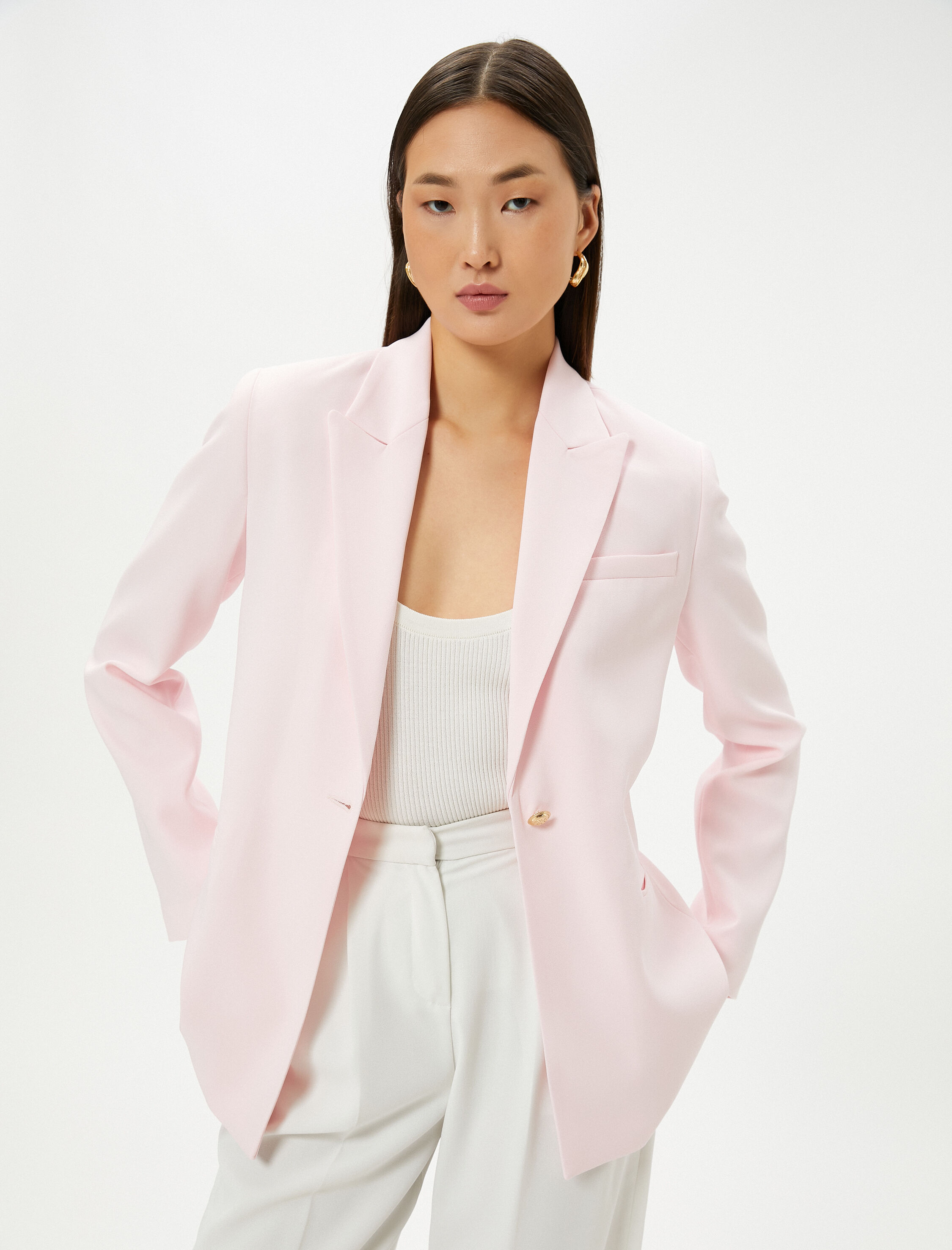   Blazer Ceket Tek Düğmeli Fleto Cepli