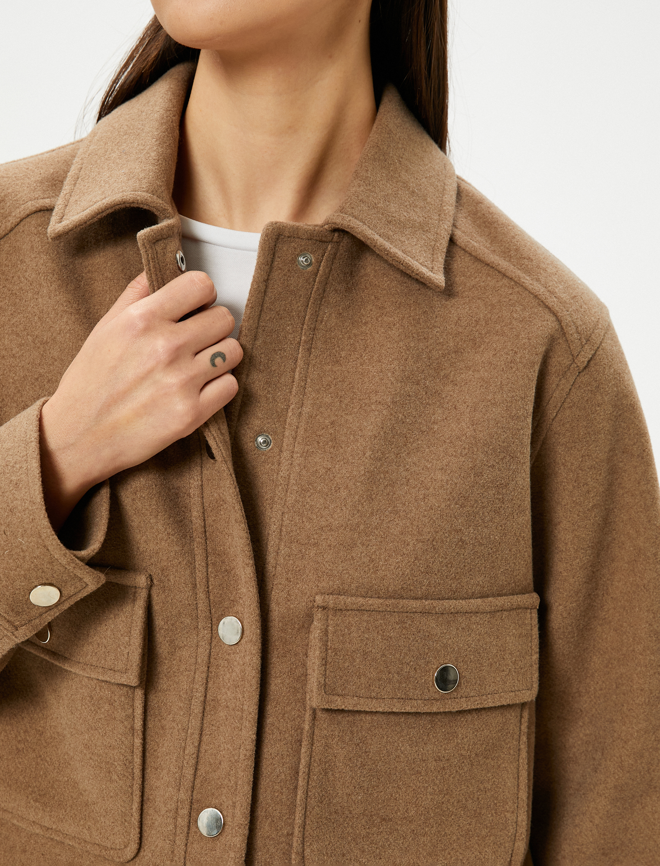 Crop Ceket Büyük Cepli Çıtçıt Düğmeli