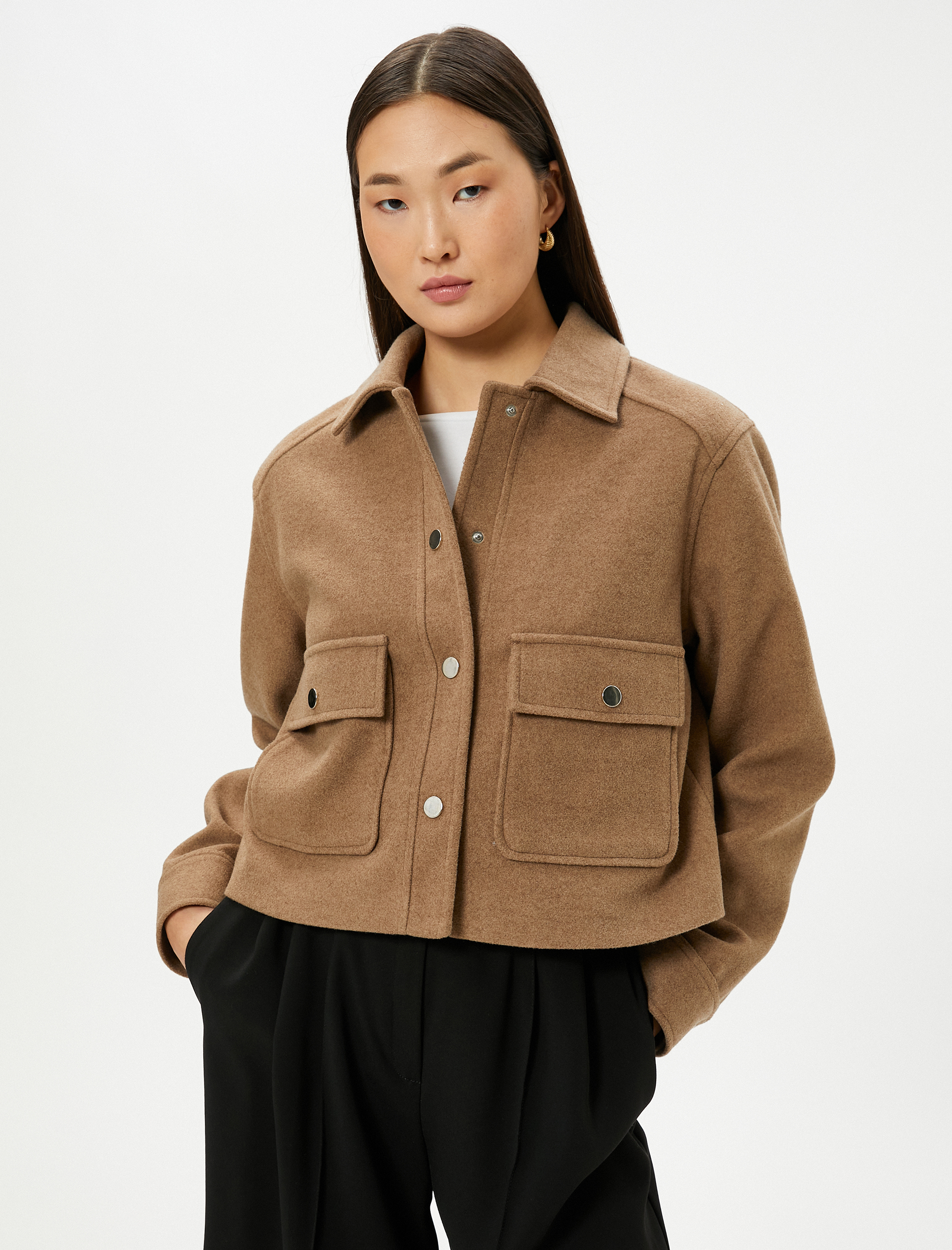 Crop Ceket Büyük Cepli Çıtçıt Düğmeli