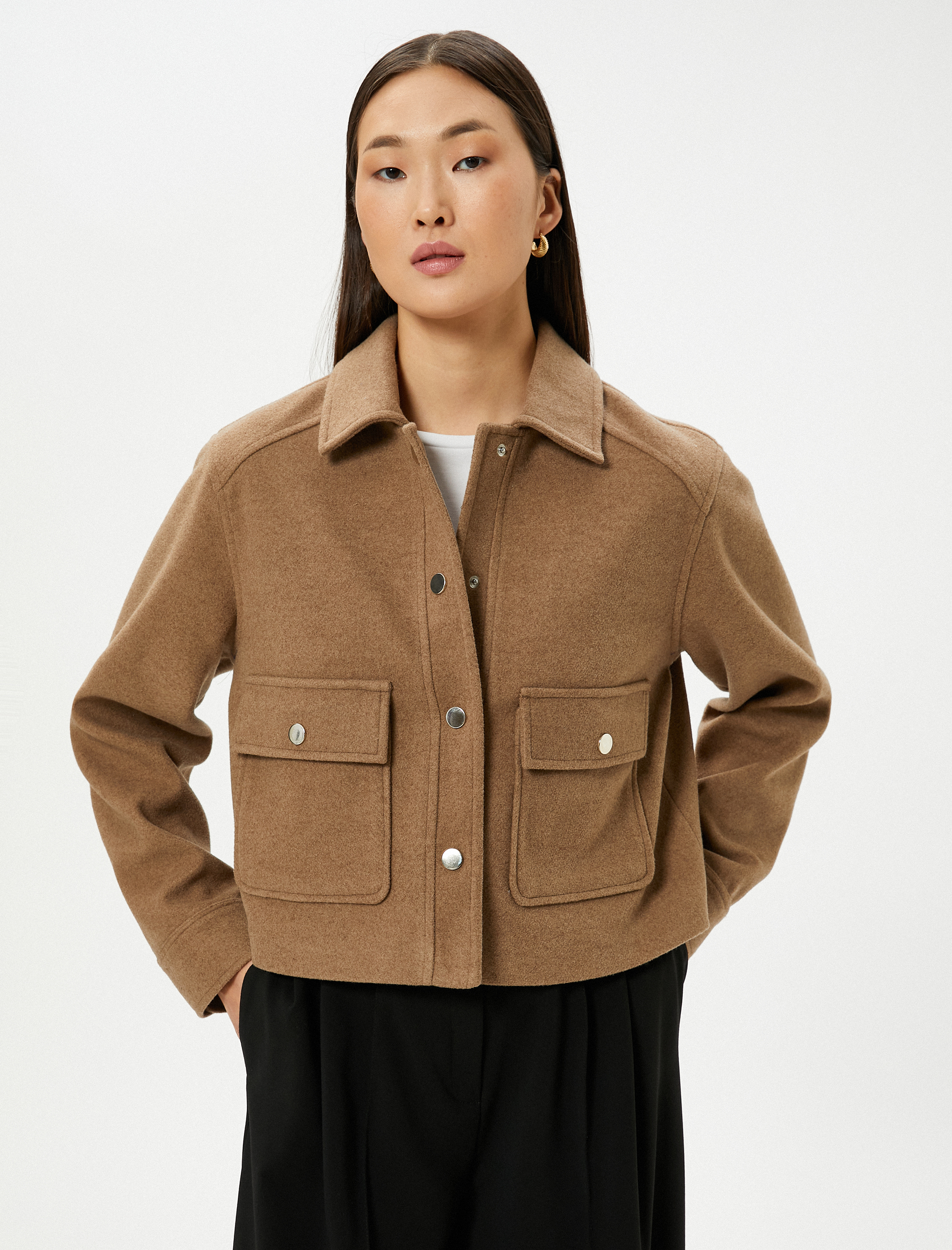 Crop Ceket Büyük Cepli Çıtçıt Düğmeli