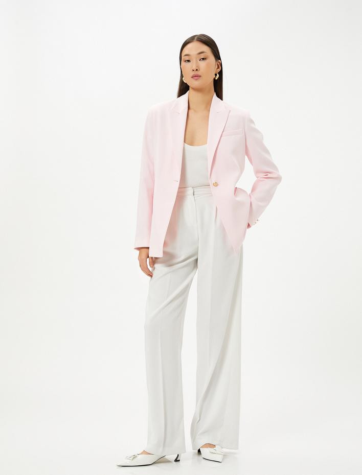  Blazer Ceket Tek Düğmeli Fleto Cepli