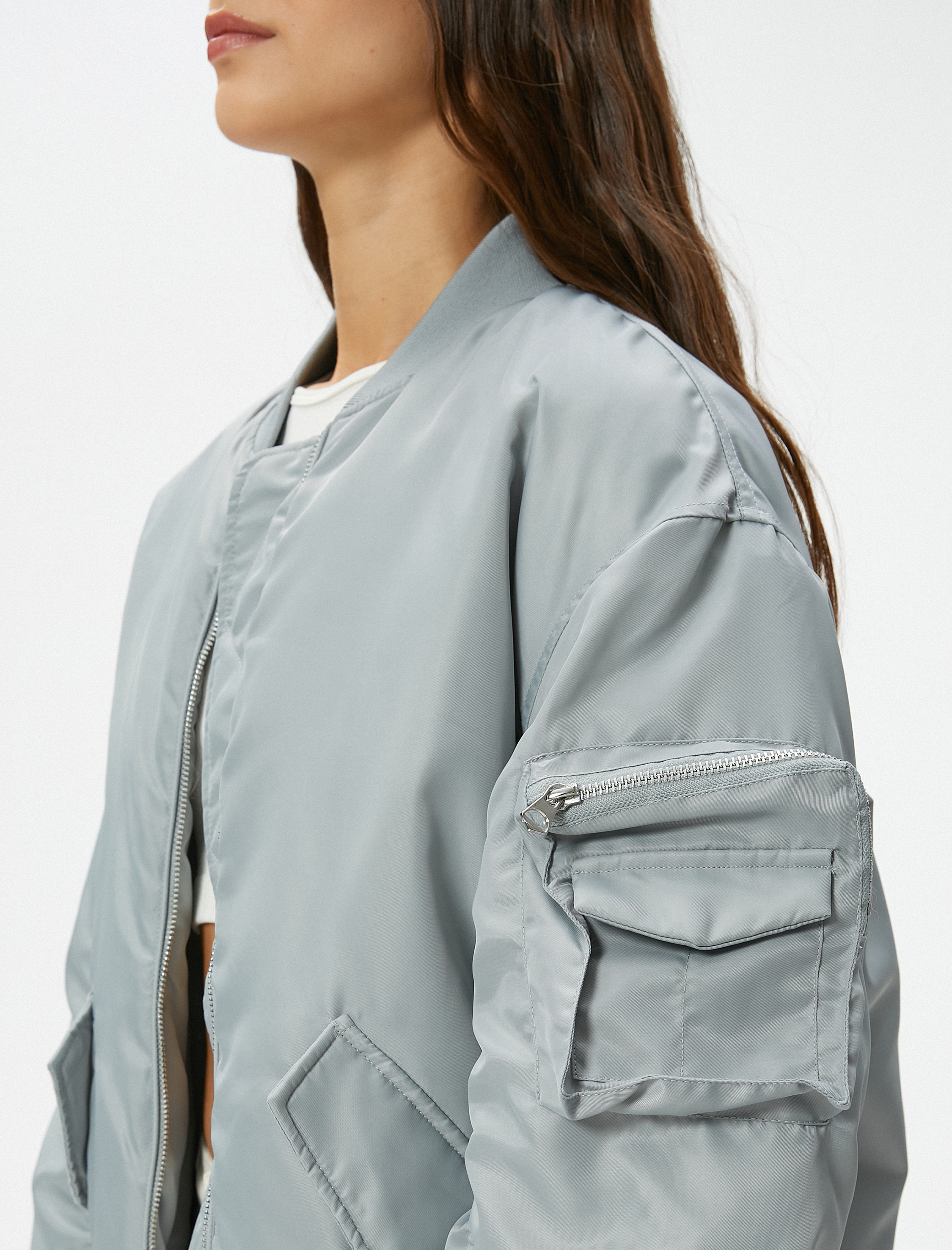   Bomber Ceket Kapaklı Çift Cep Kolej Yaka Fermuarlı