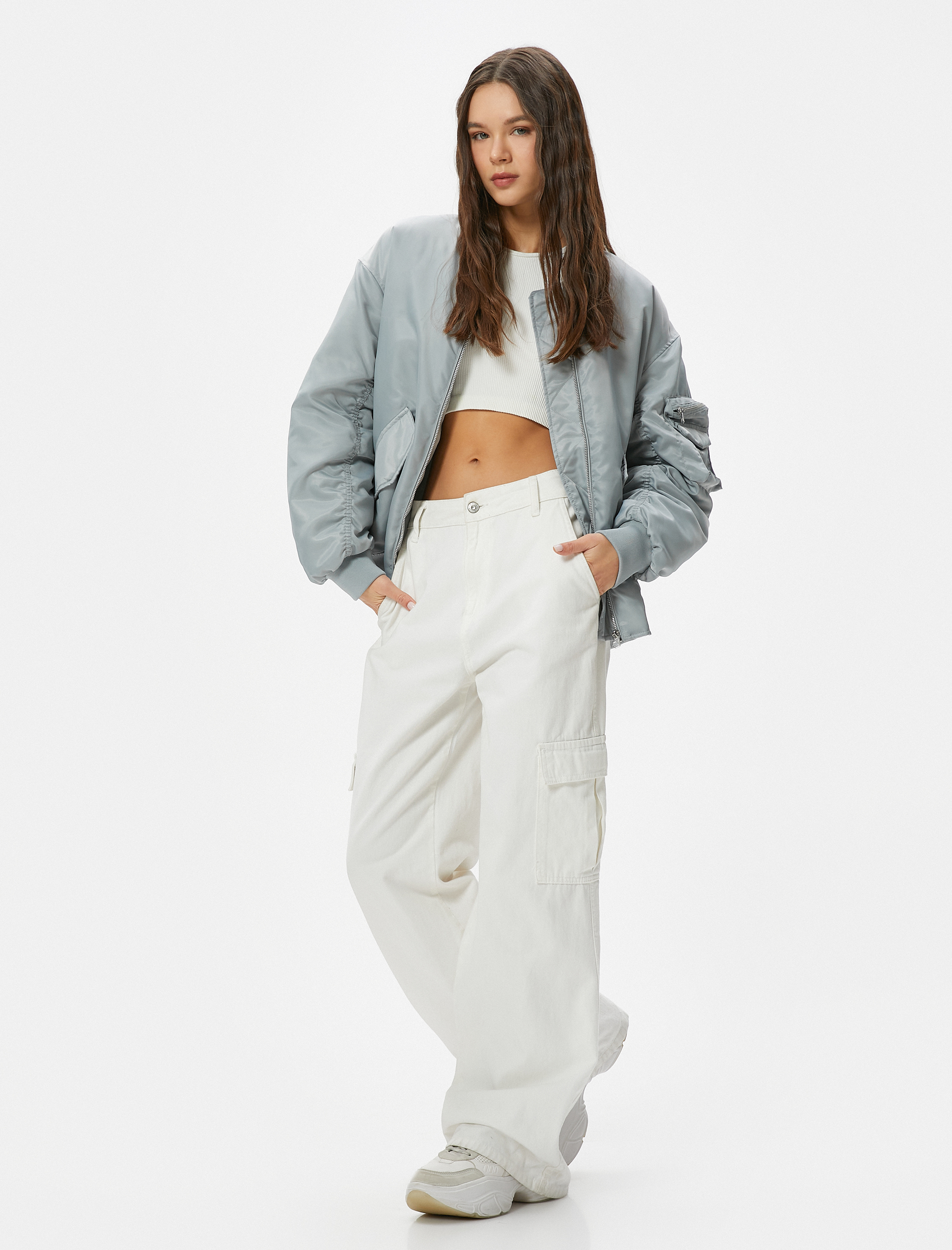   Bomber Ceket Kapaklı Çift Cep Kolej Yaka Fermuarlı