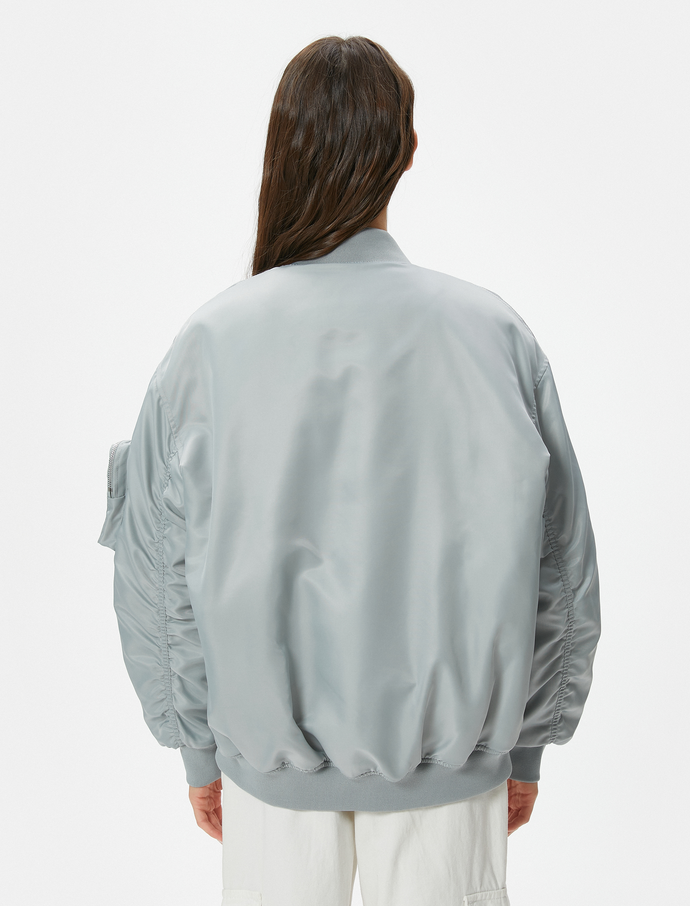   Bomber Ceket Kapaklı Çift Cep Kolej Yaka Fermuarlı