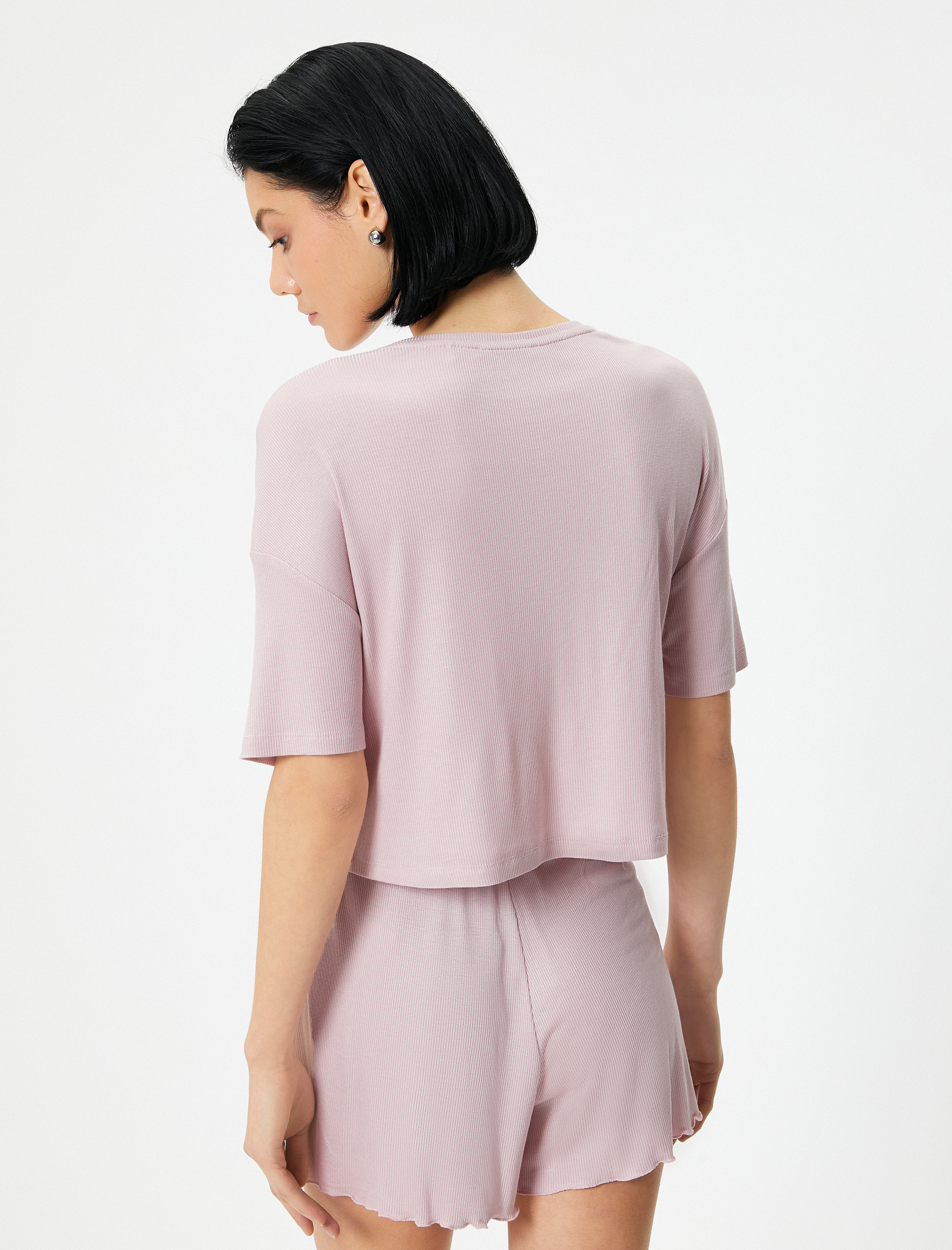   Pijama Üstü Tişört Kısa Kollu Bisiklet Yaka Modal