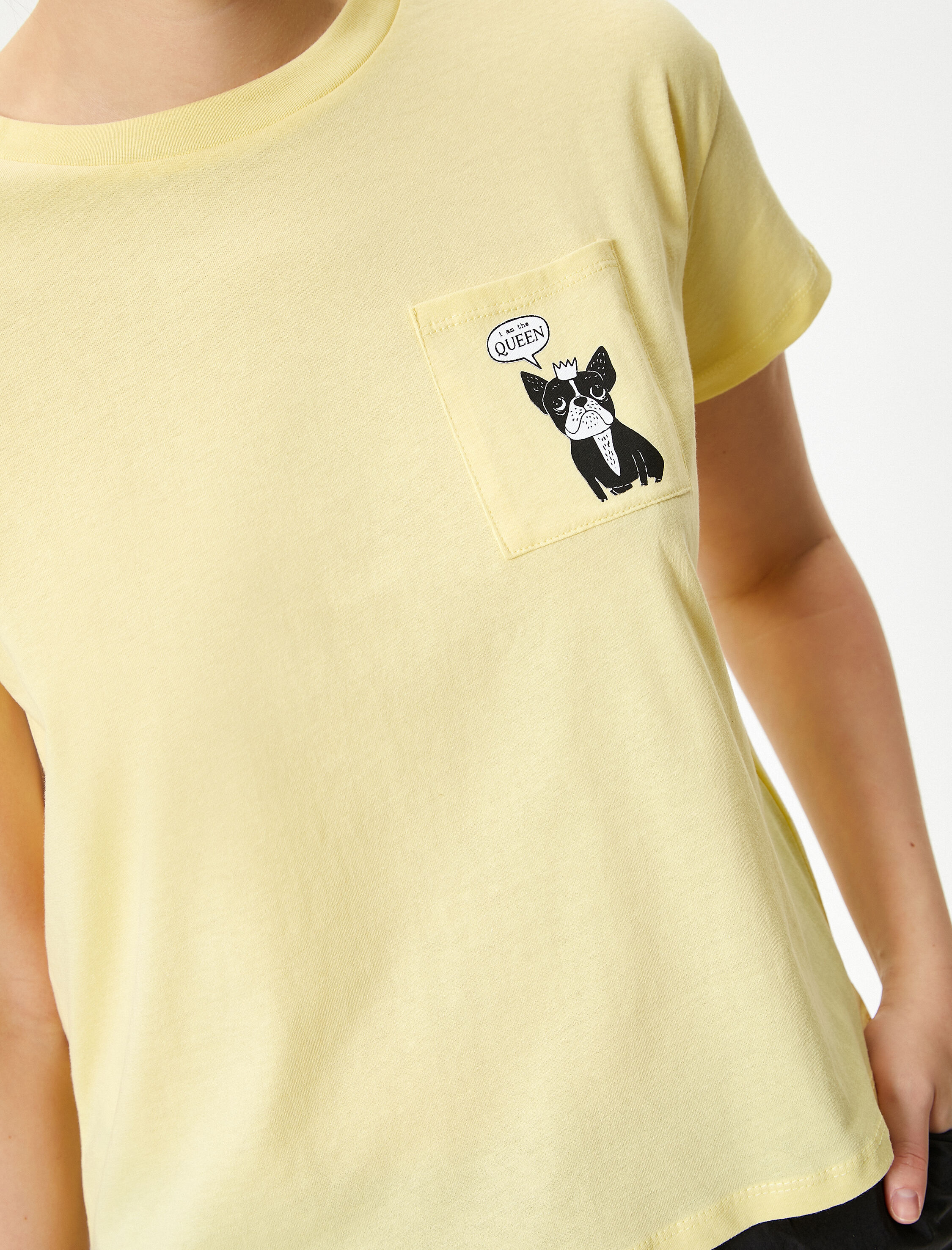 Cep Detaylı Baskılı Tişört Pamuklu Kısa Kollu Bisiklet Yaka