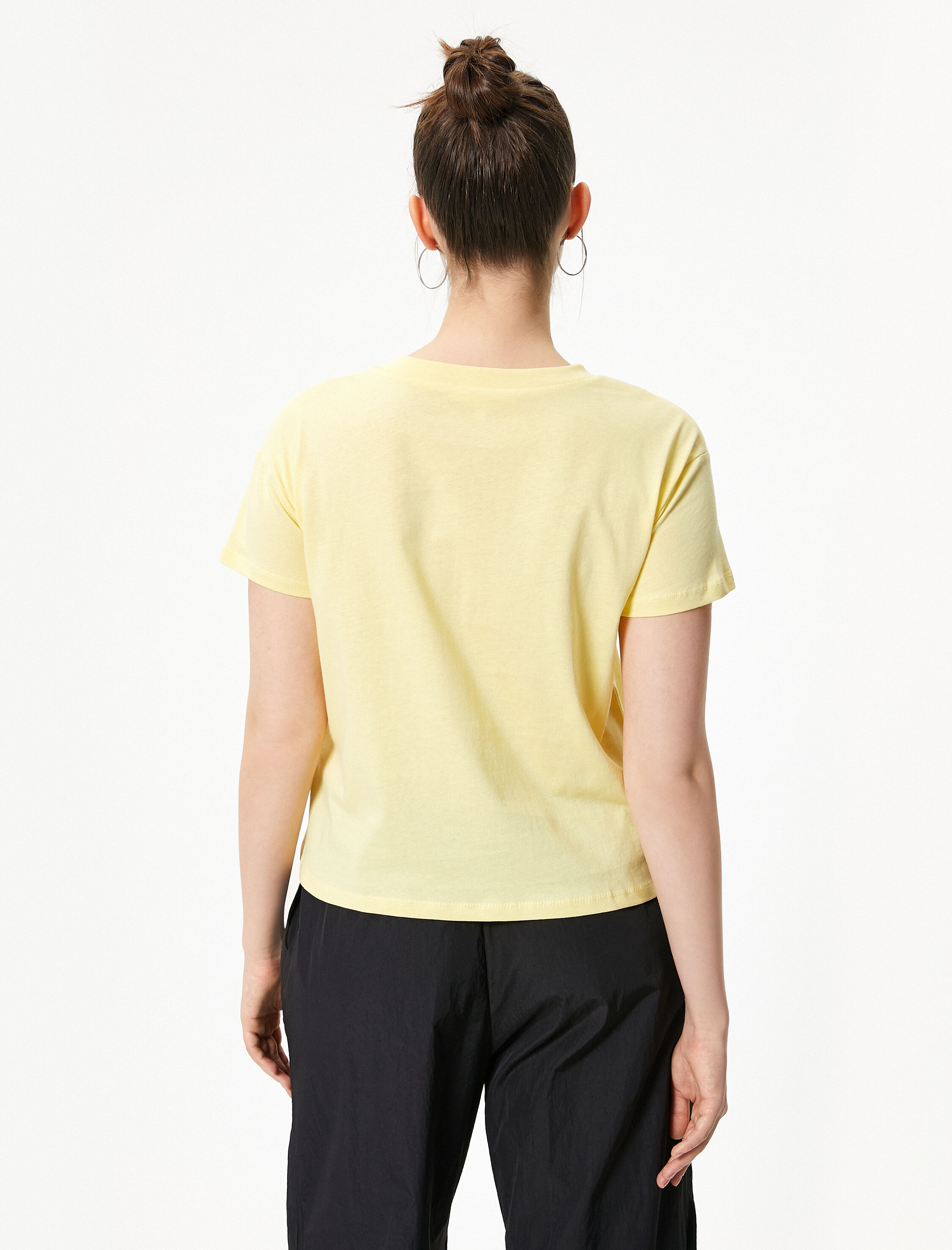 Cep Detaylı Baskılı Tişört Pamuklu Kısa Kollu Bisiklet Yaka