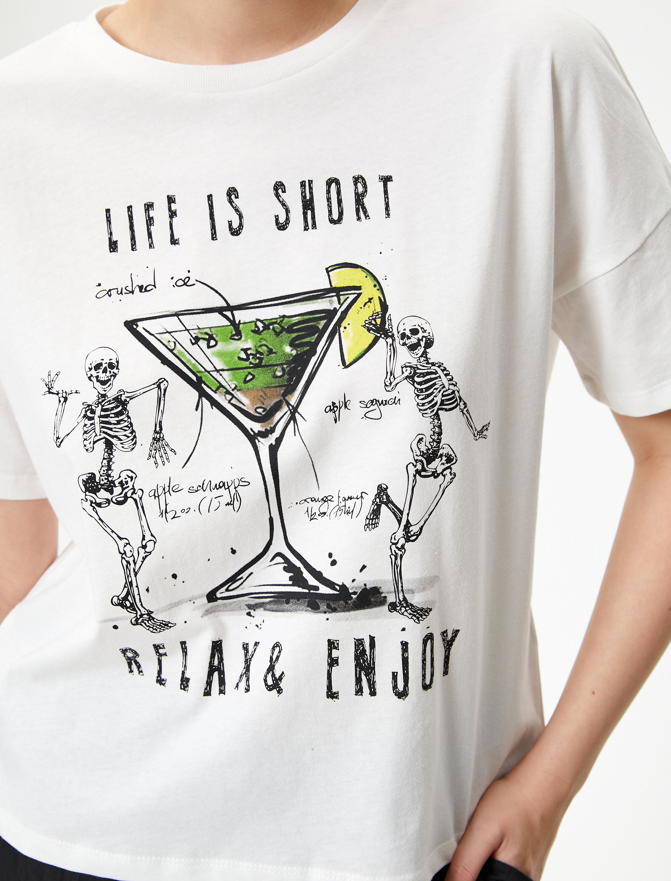   Baskılı Tişört Rahat Kalıp Pamuklu Kısa Kollu Bisiklet Yaka