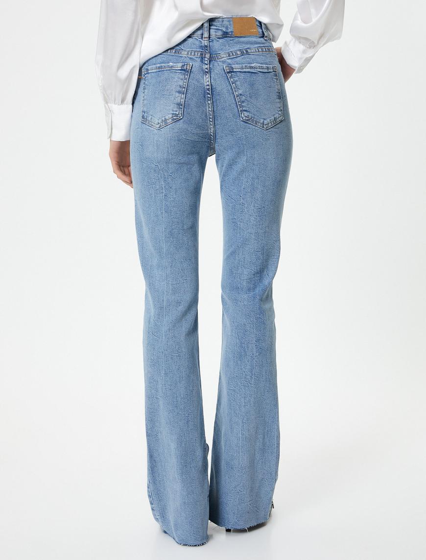   İspanyol Paça Kot Pantolon Yırtmaç Detaylı Dar Kesim Standart Bel - Victoria Slim Jeans