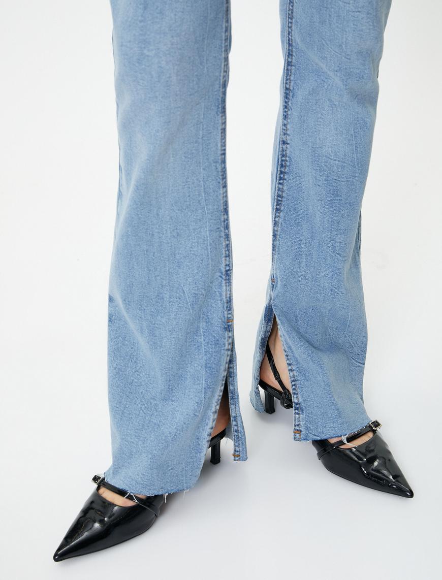   İspanyol Paça Kot Pantolon Yırtmaç Detaylı Dar Kesim Standart Bel - Victoria Slim Jeans