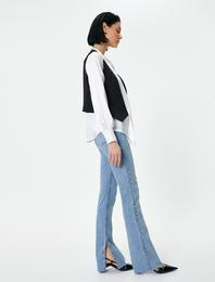 İspanyol Paça Kot Pantolon Yırtmaç Detaylı Dar Kesim Standart Bel - Victoria Slim Jeans