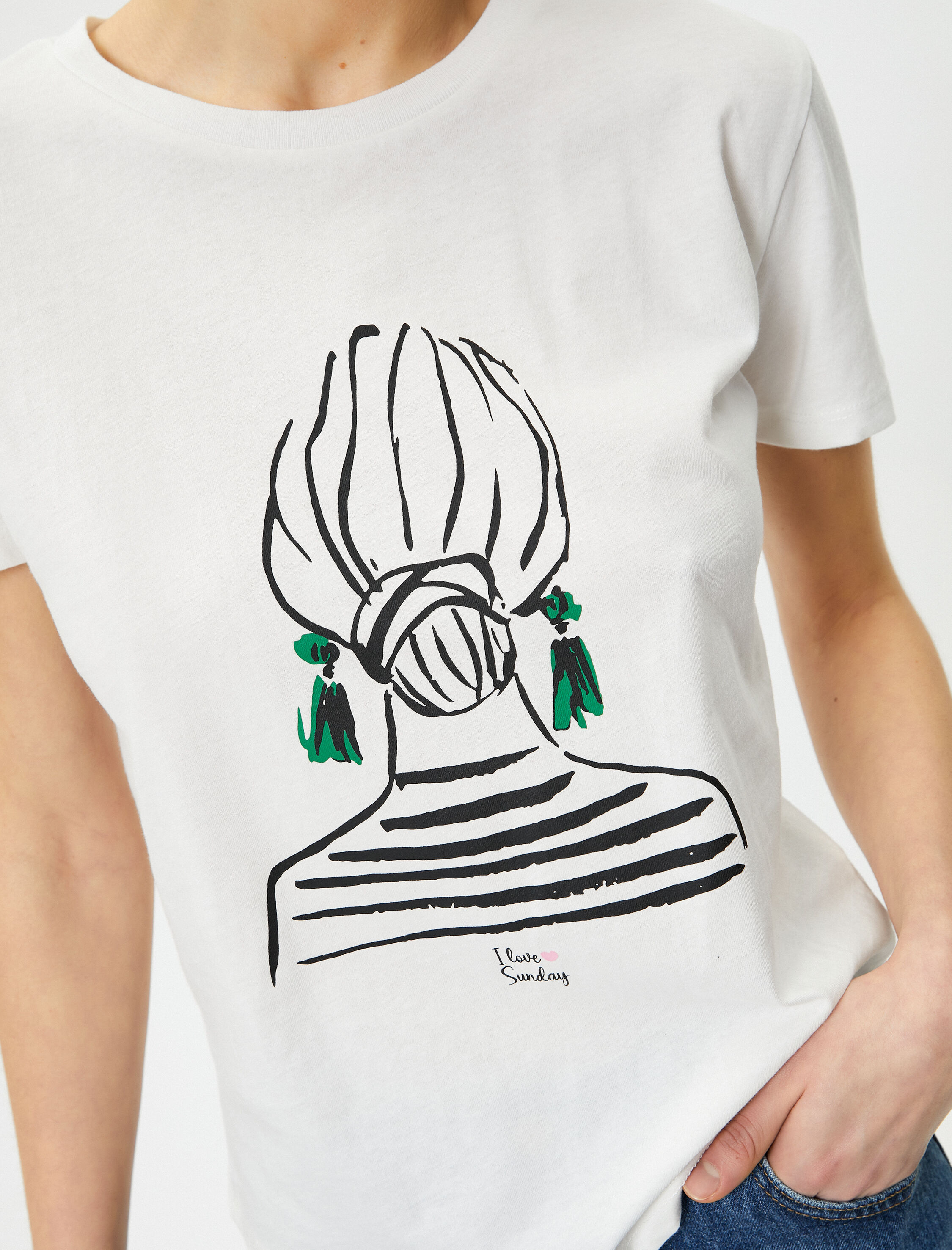   Baskılı Tişört Bisiklet Yaka Kısa Kollu Pamuklu