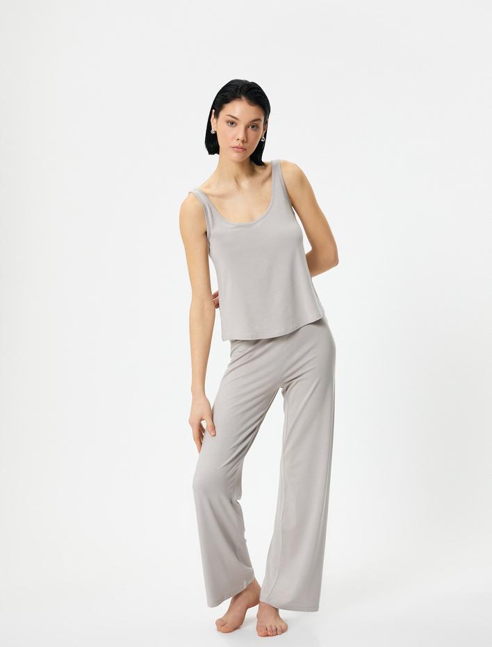  Pijama Üstü Modal U Yaka Askılı