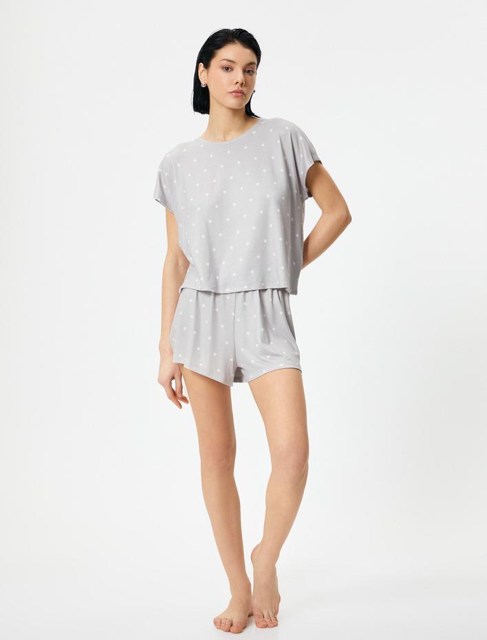  Pijama Üstü Puantiyeli Bisiklet Yaka Kısa Kollu