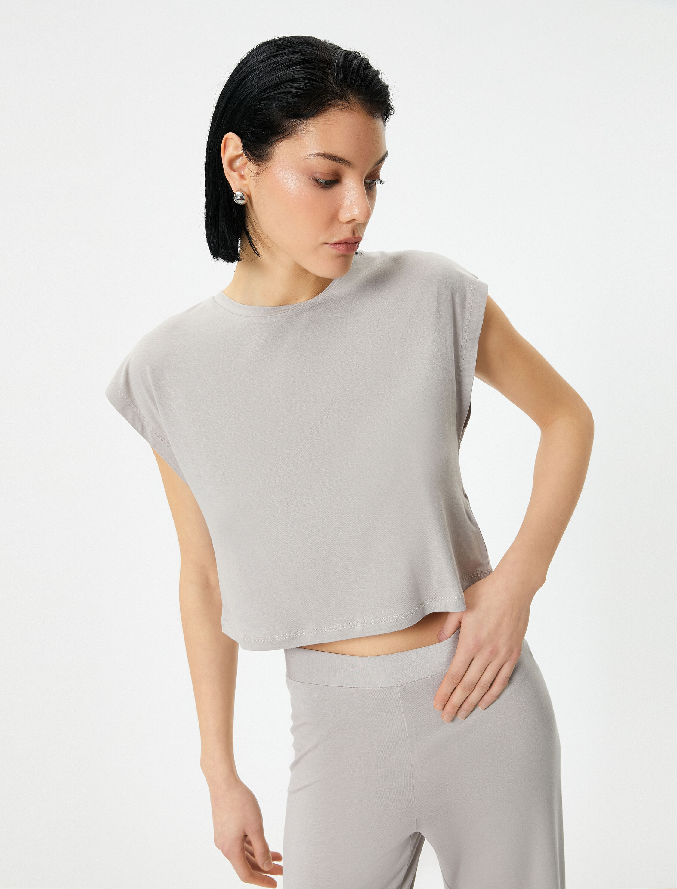   Pijama Üstü Modal Bisiklet Yaka Kısa Kollu