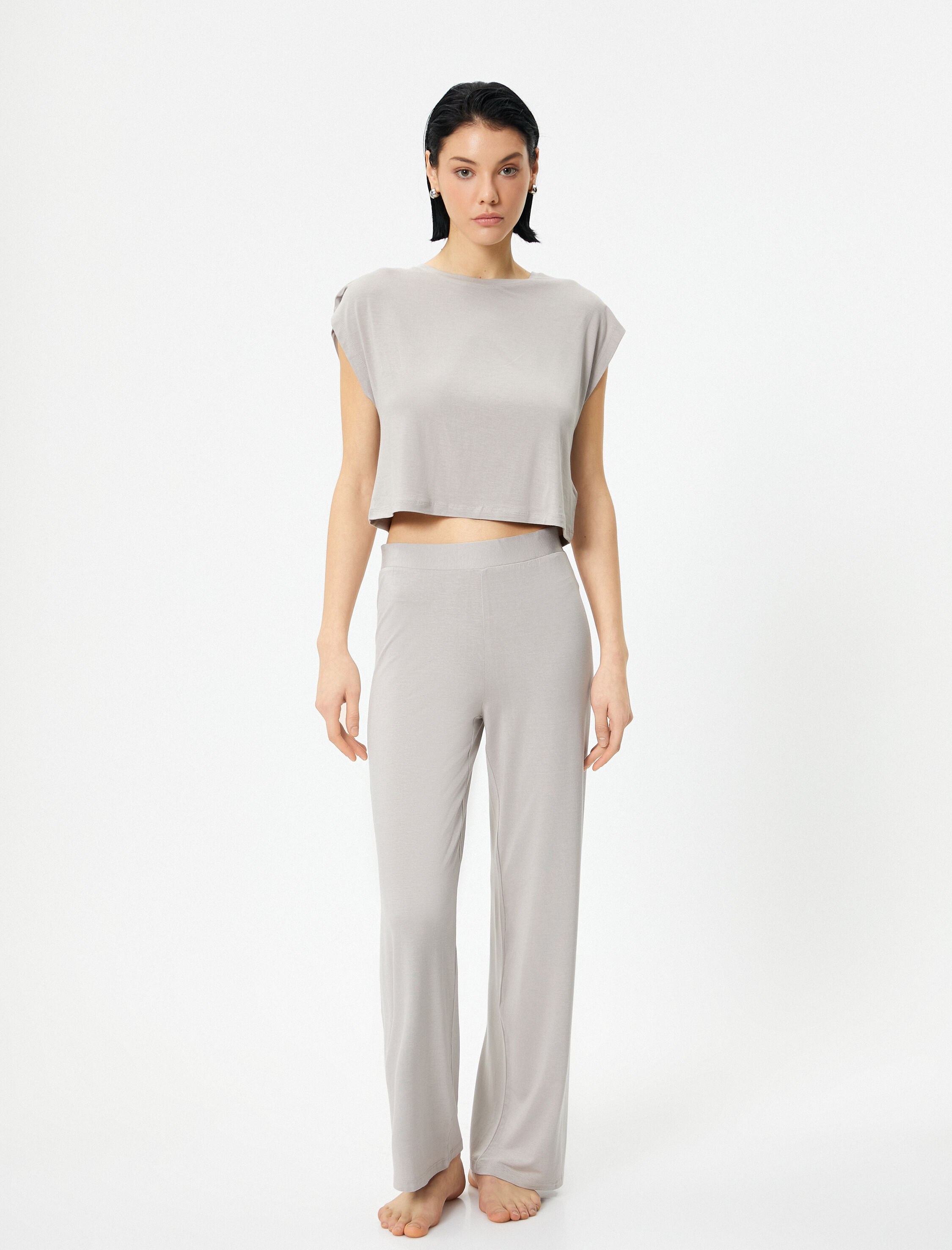   Pijama Üstü Modal Bisiklet Yaka Kısa Kollu