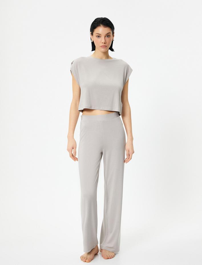  Pijama Üstü Modal Bisiklet Yaka Kısa Kollu