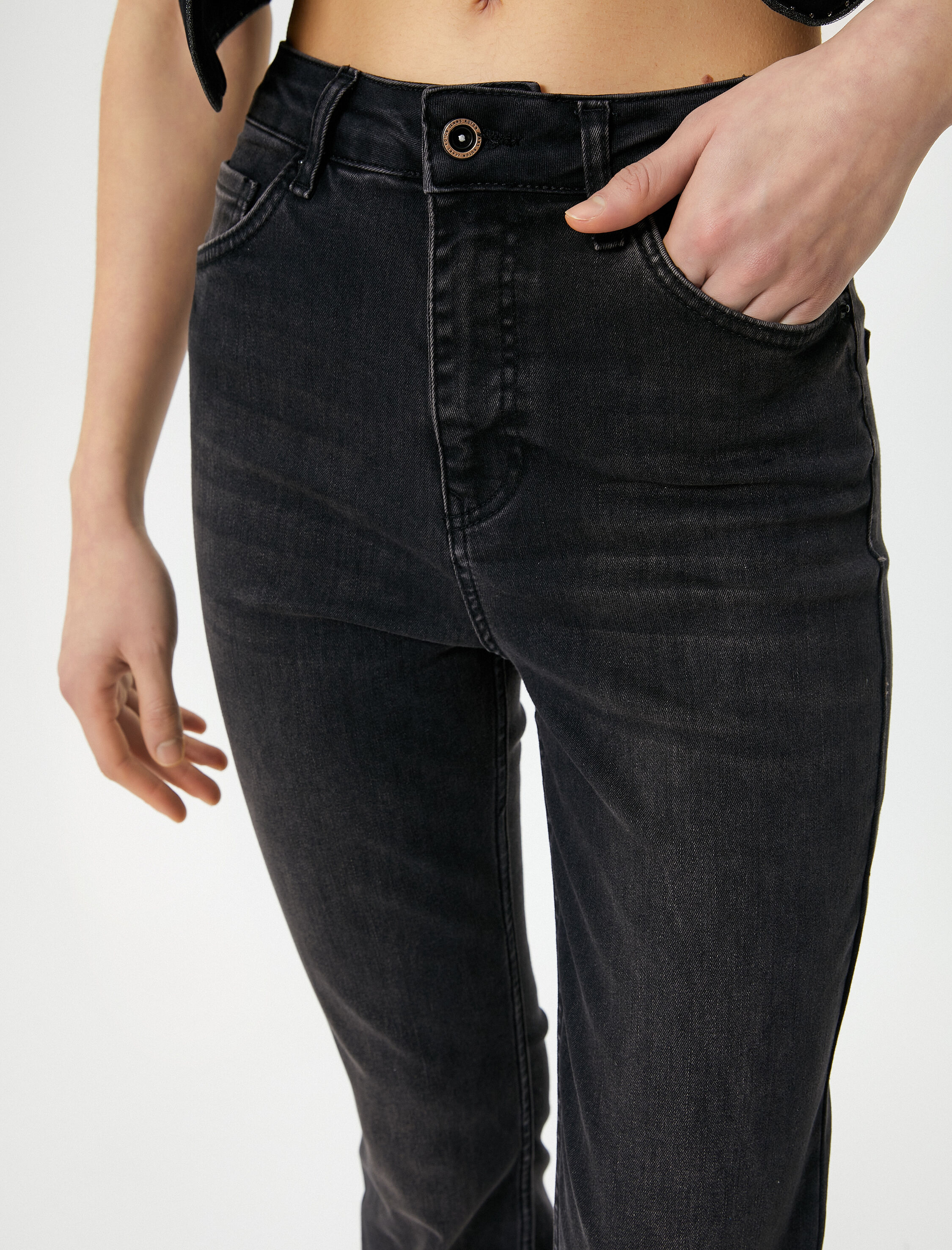   İspanyol Paça Kot Pantolon Yırtmaç Detaylı Slim Fit Yüksek Bel - Flare Slim Jeans