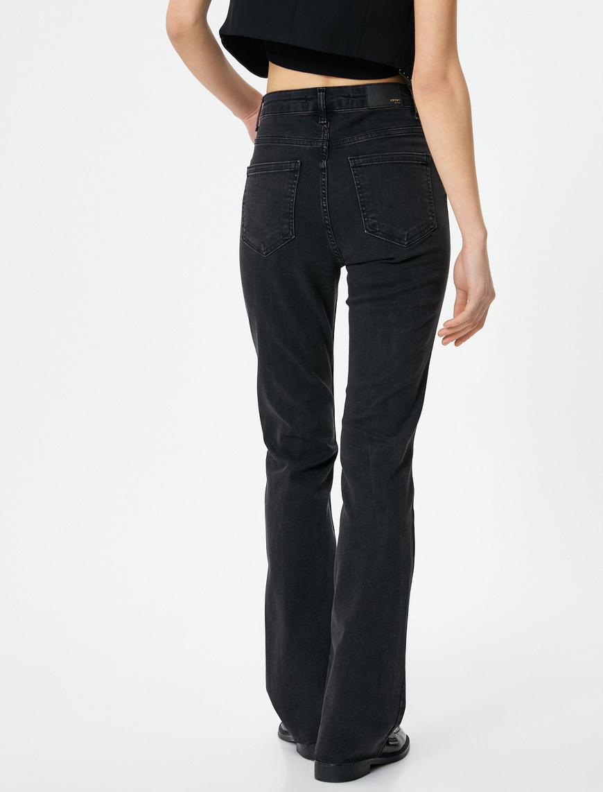   İspanyol Paça Kot Pantolon Yırtmaç Detaylı Slim Fit Yüksek Bel - Victoria Slim Jeans