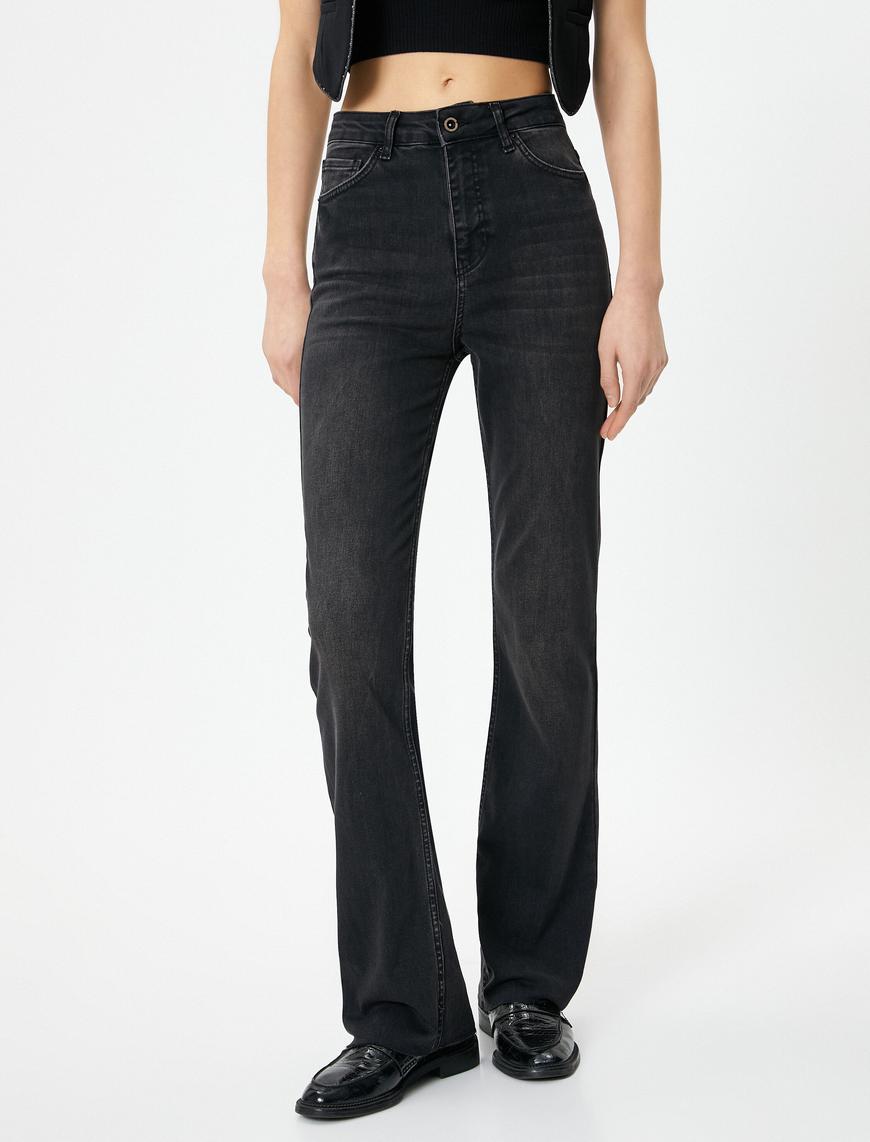   İspanyol Paça Kot Pantolon Yırtmaç Detaylı Slim Fit Yüksek Bel - Victoria Slim Jeans