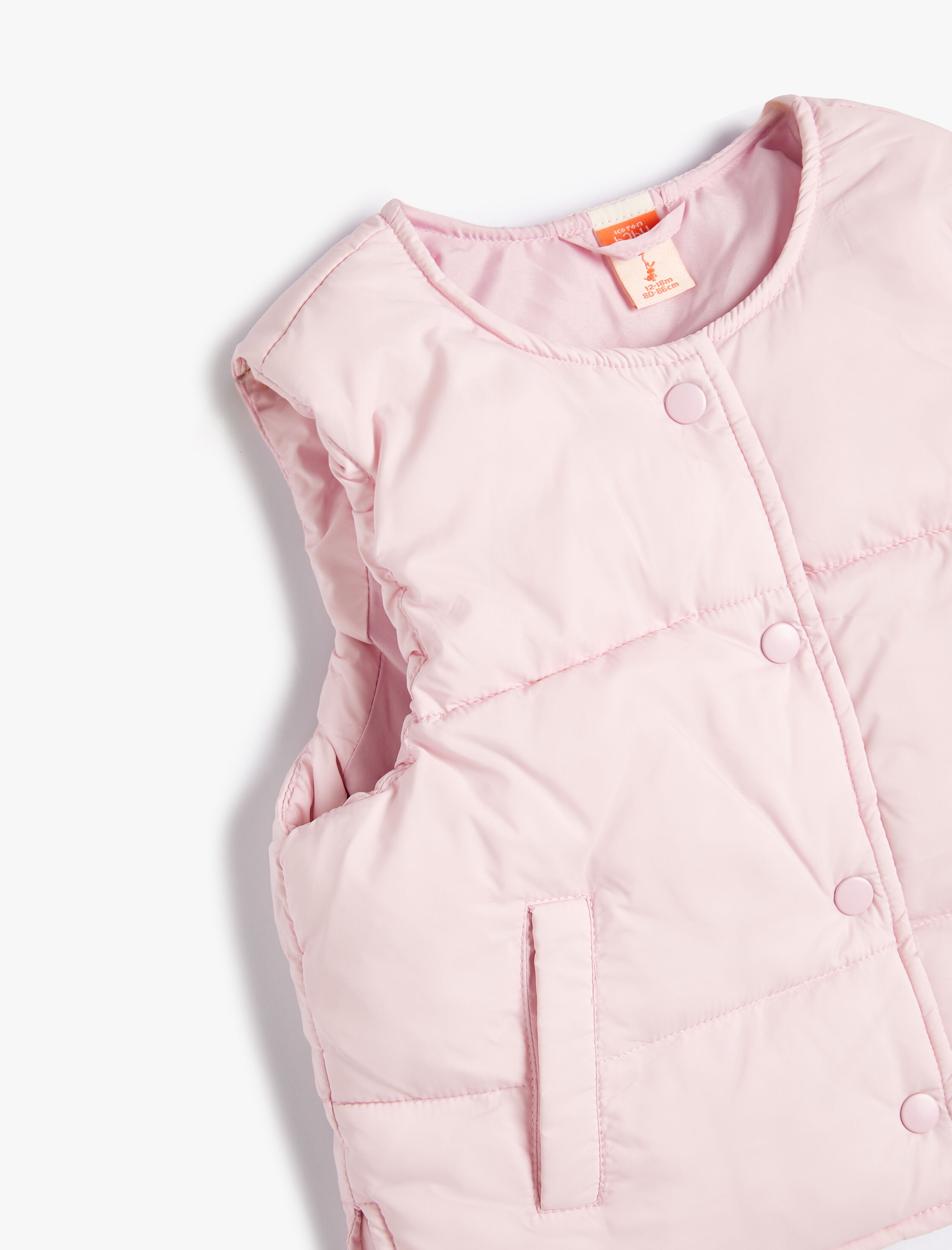  Kız Bebek Kapitone Yelek Yuvarlak Yaka Çıtçıtlı Cepli