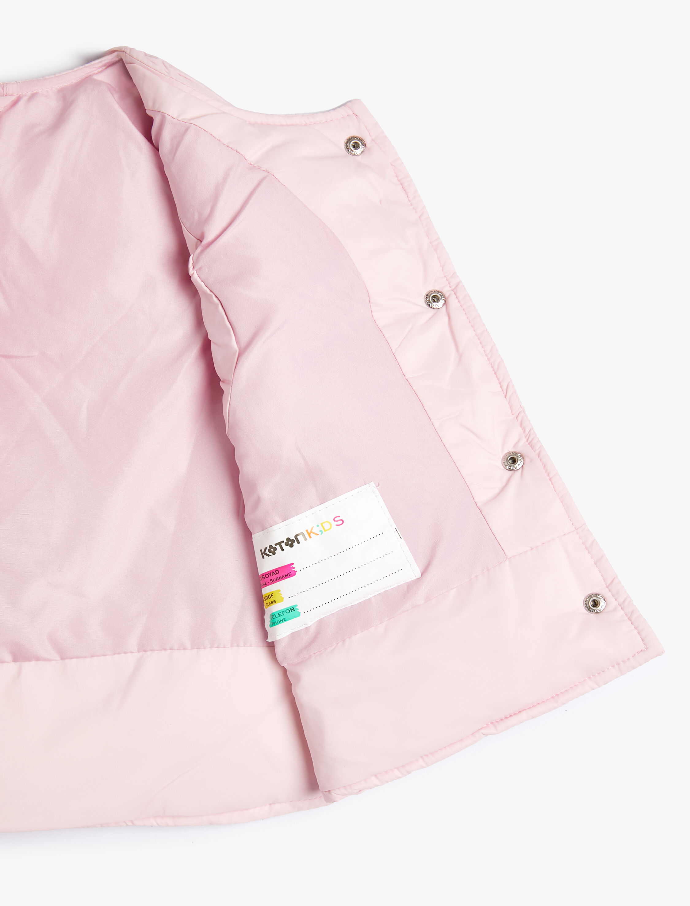  Kız Bebek Kapitone Yelek Yuvarlak Yaka Çıtçıtlı Cepli