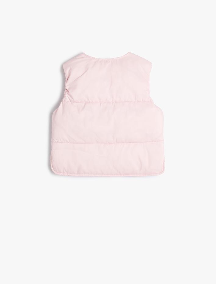 Kız Bebek Kapitone Yelek Yuvarlak Yaka Çıtçıtlı Cepli