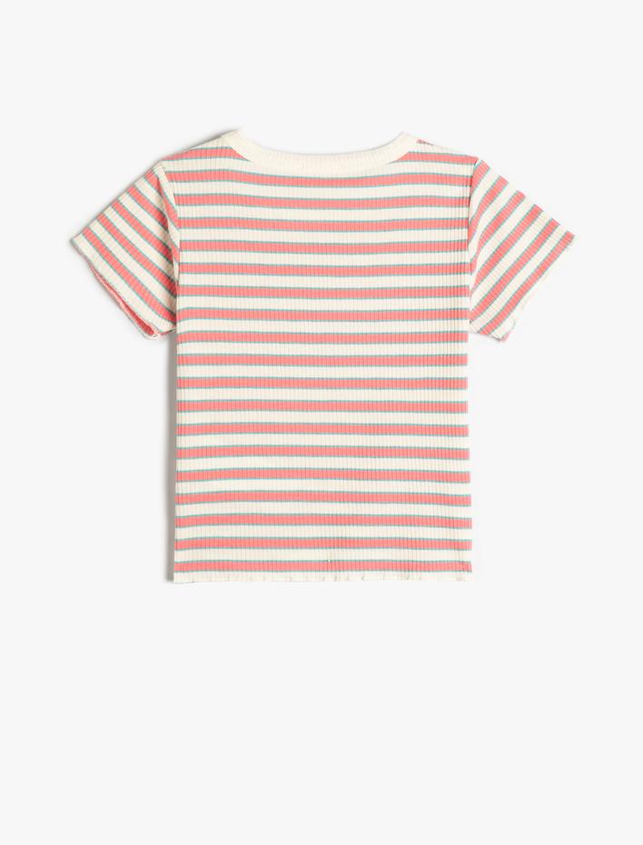 Kız Çocuk Tişört Kısa Kollu Yuvarlak Yaka Ribanalı Pamuklu