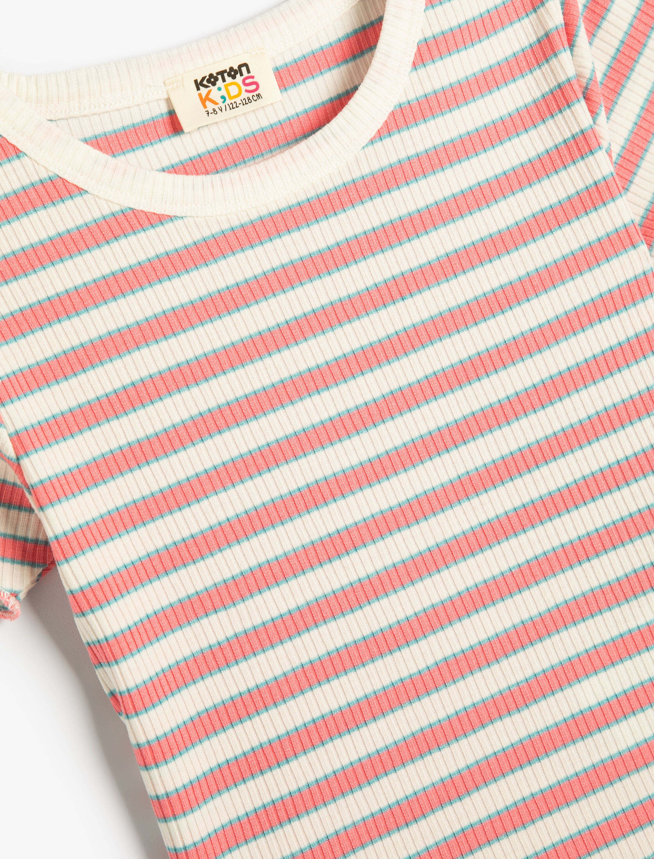  Kız Çocuk Tişört Kısa Kollu Yuvarlak Yaka Ribanalı Pamuklu