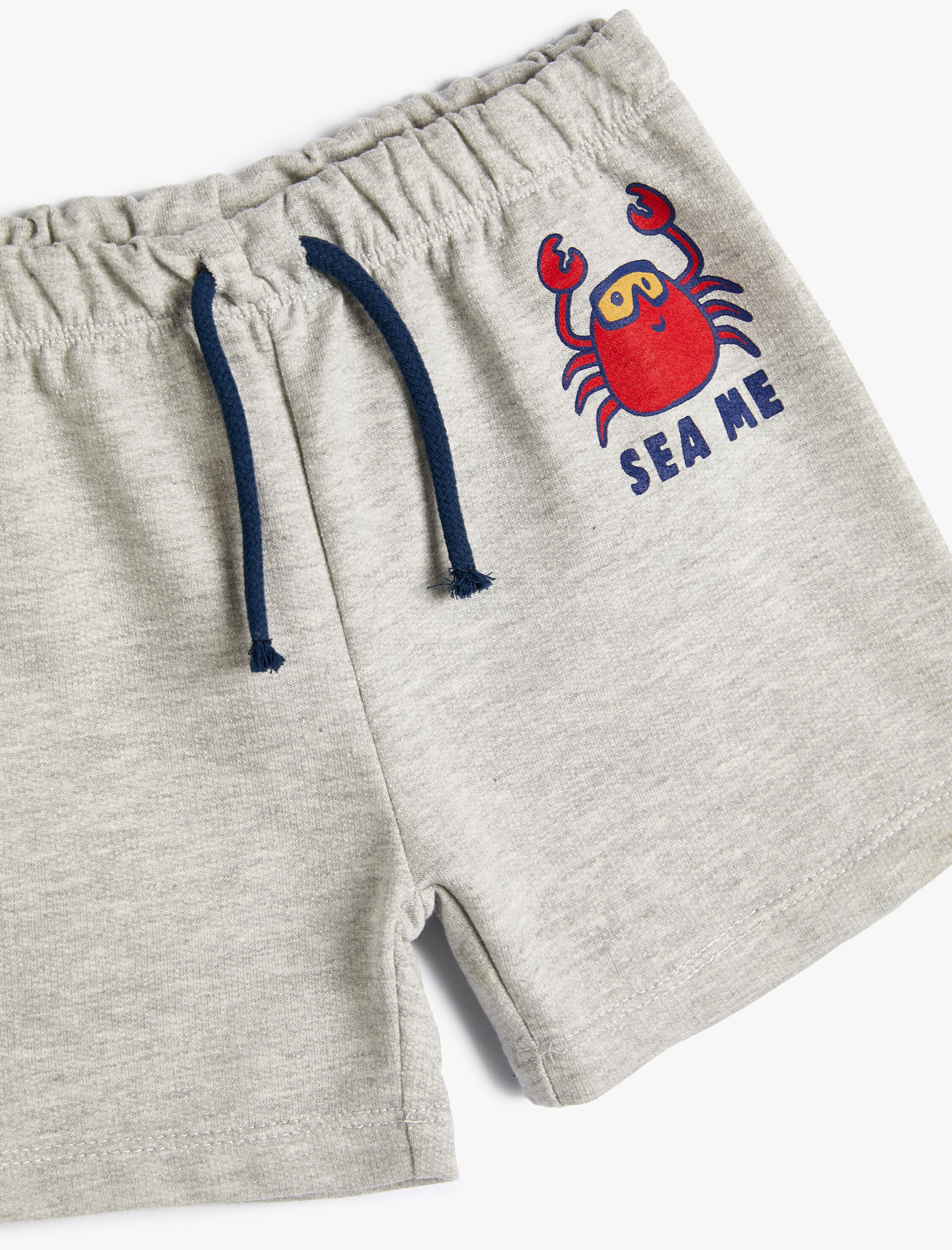  Erkek Bebek Şort Beli Bağlamalı Lastikli Yengeç Baskılı