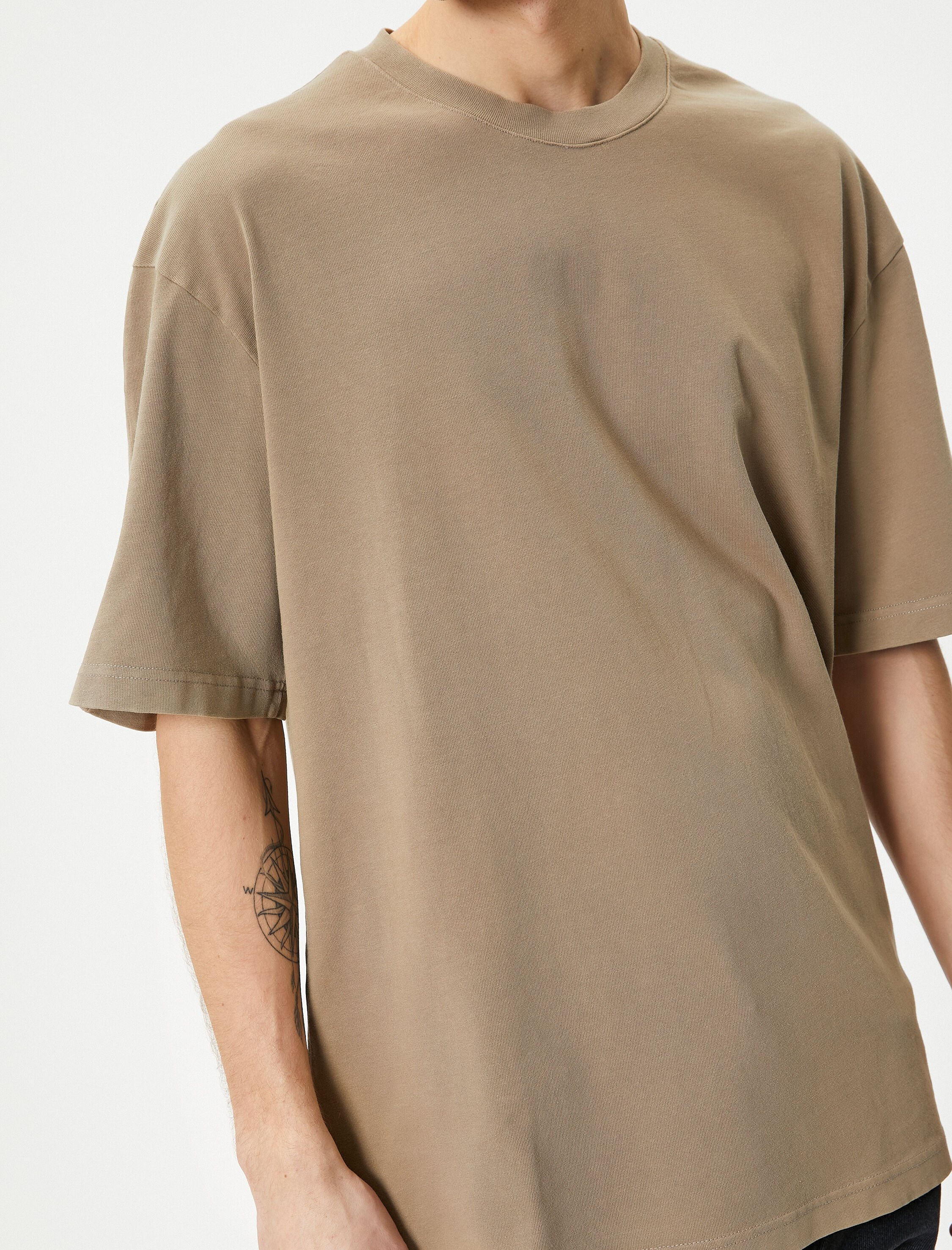   Oversize Tişört Basic Bisiklet Yaka Kısa Kollu Pamuklu