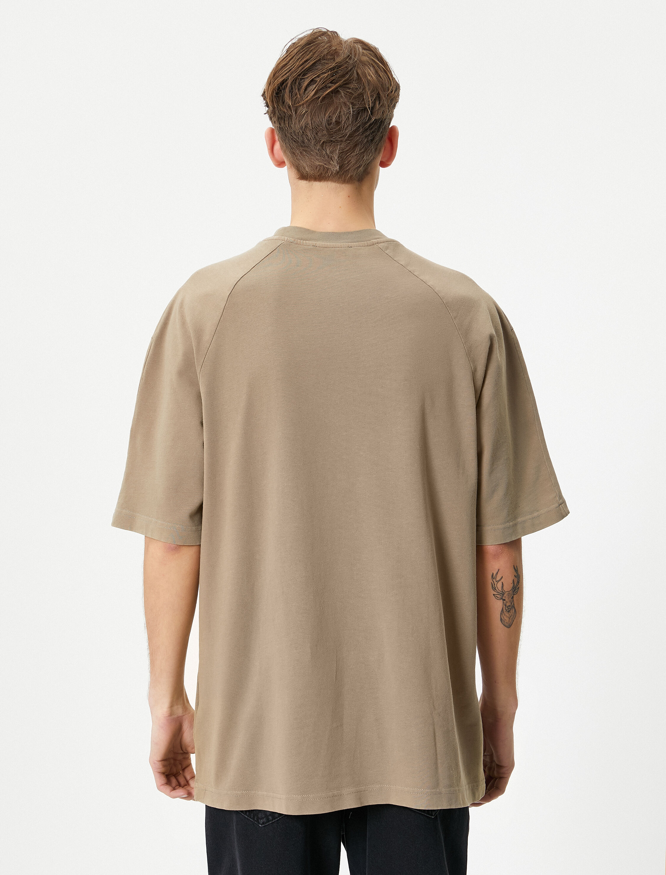   Oversize Tişört Basic Bisiklet Yaka Kısa Kollu Pamuklu