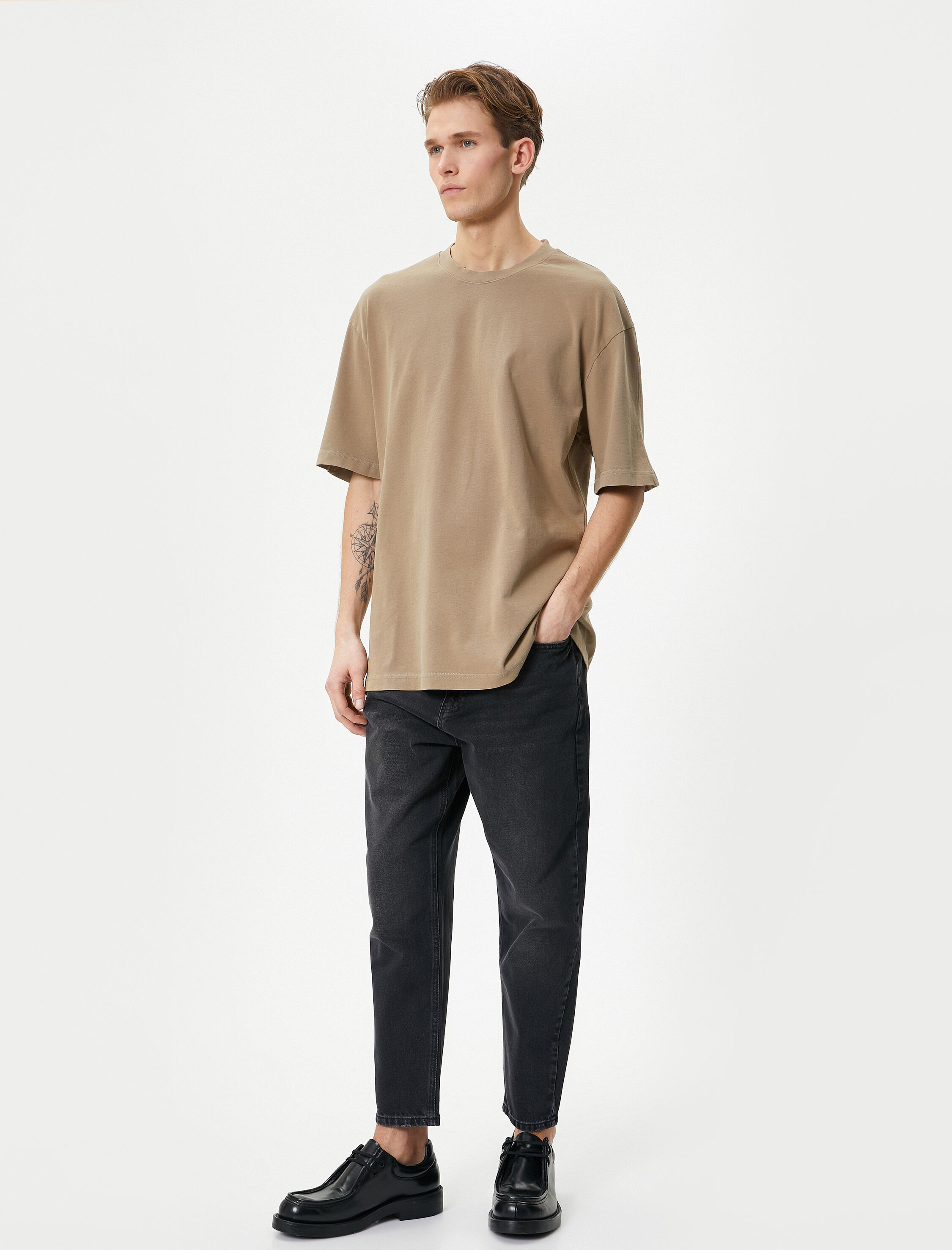   Oversize Tişört Basic Bisiklet Yaka Kısa Kollu Pamuklu