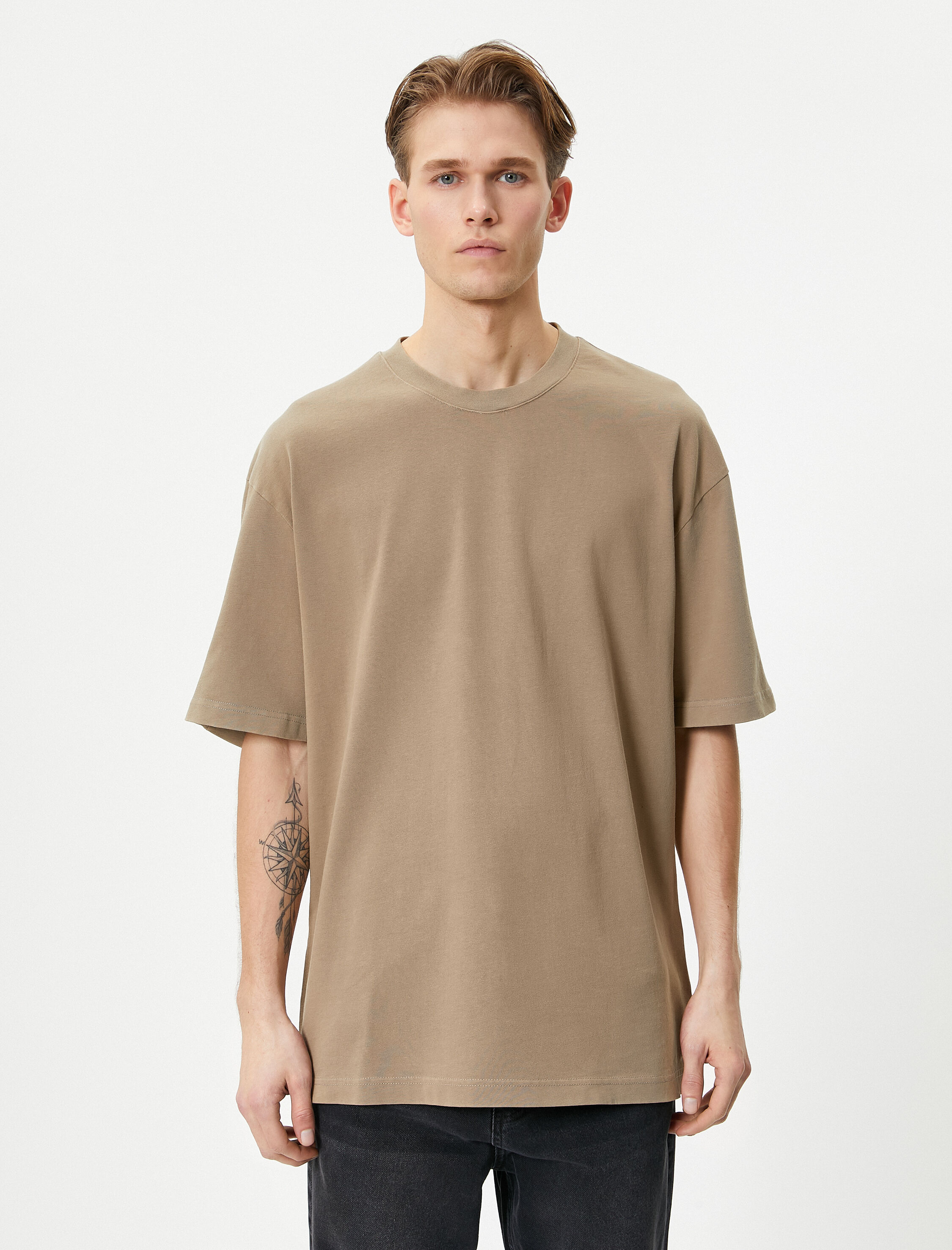   Oversize Tişört Basic Bisiklet Yaka Kısa Kollu Pamuklu