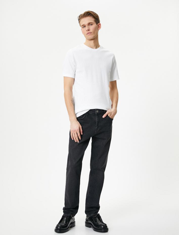  Fitilli Tişört Dokulu Bisiklet Yaka Kısa Kollu Pamuklu