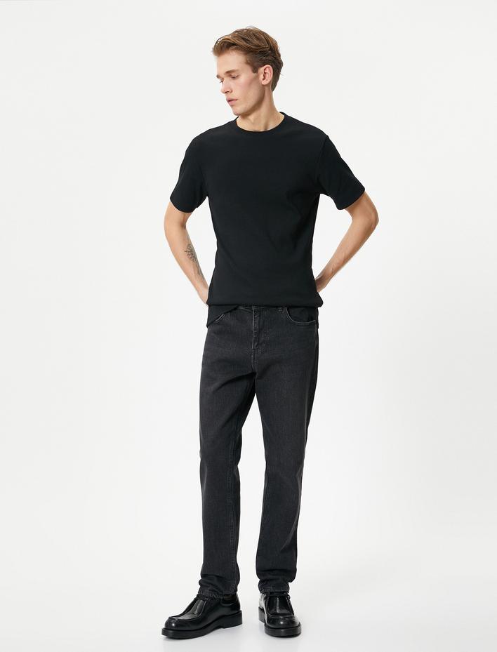  Fitilli Tişört Dokulu Bisiklet Yaka Kısa Kollu Pamuklu