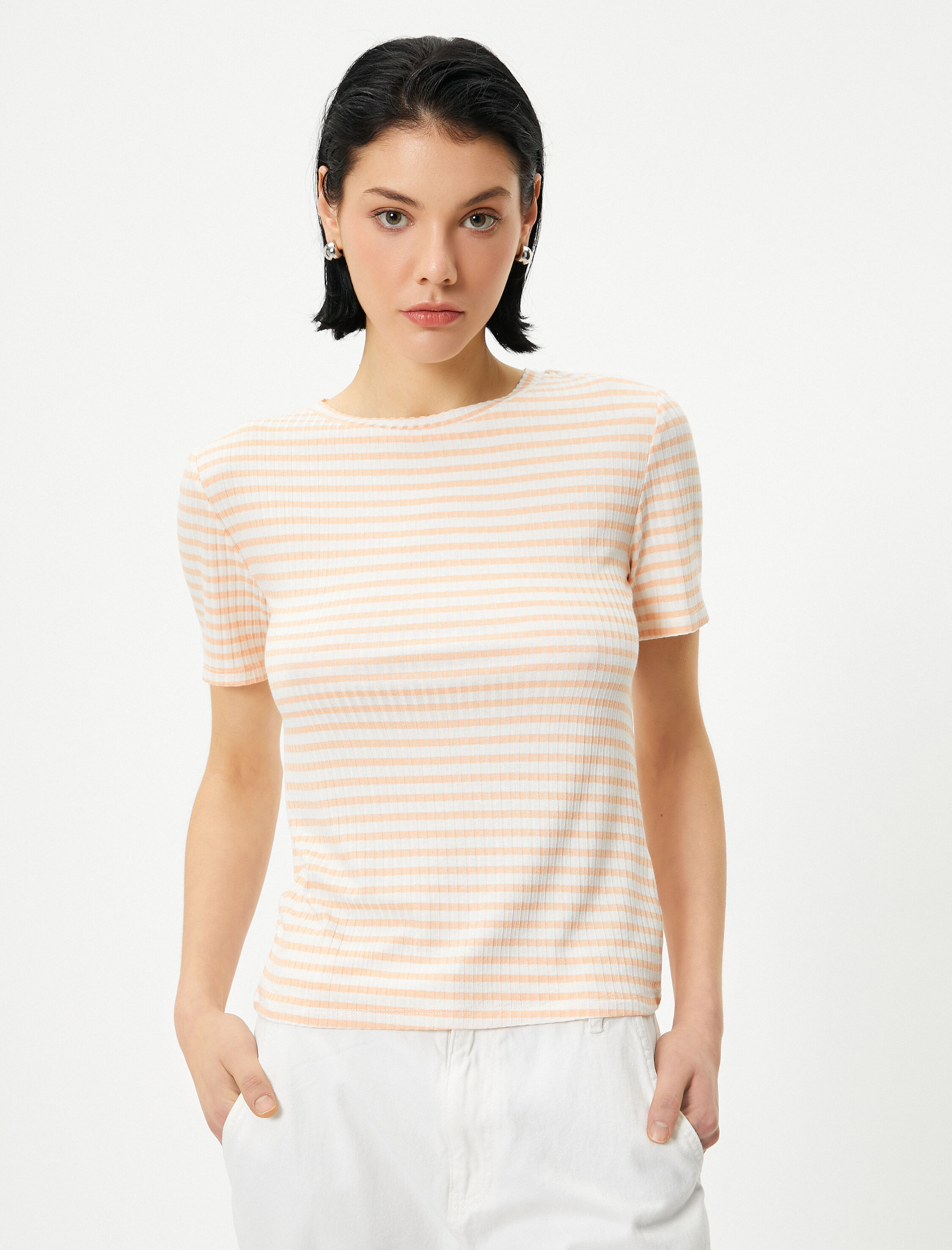   Basic Tişört Kısa Kollu Bisiklet Yaka Fitilli