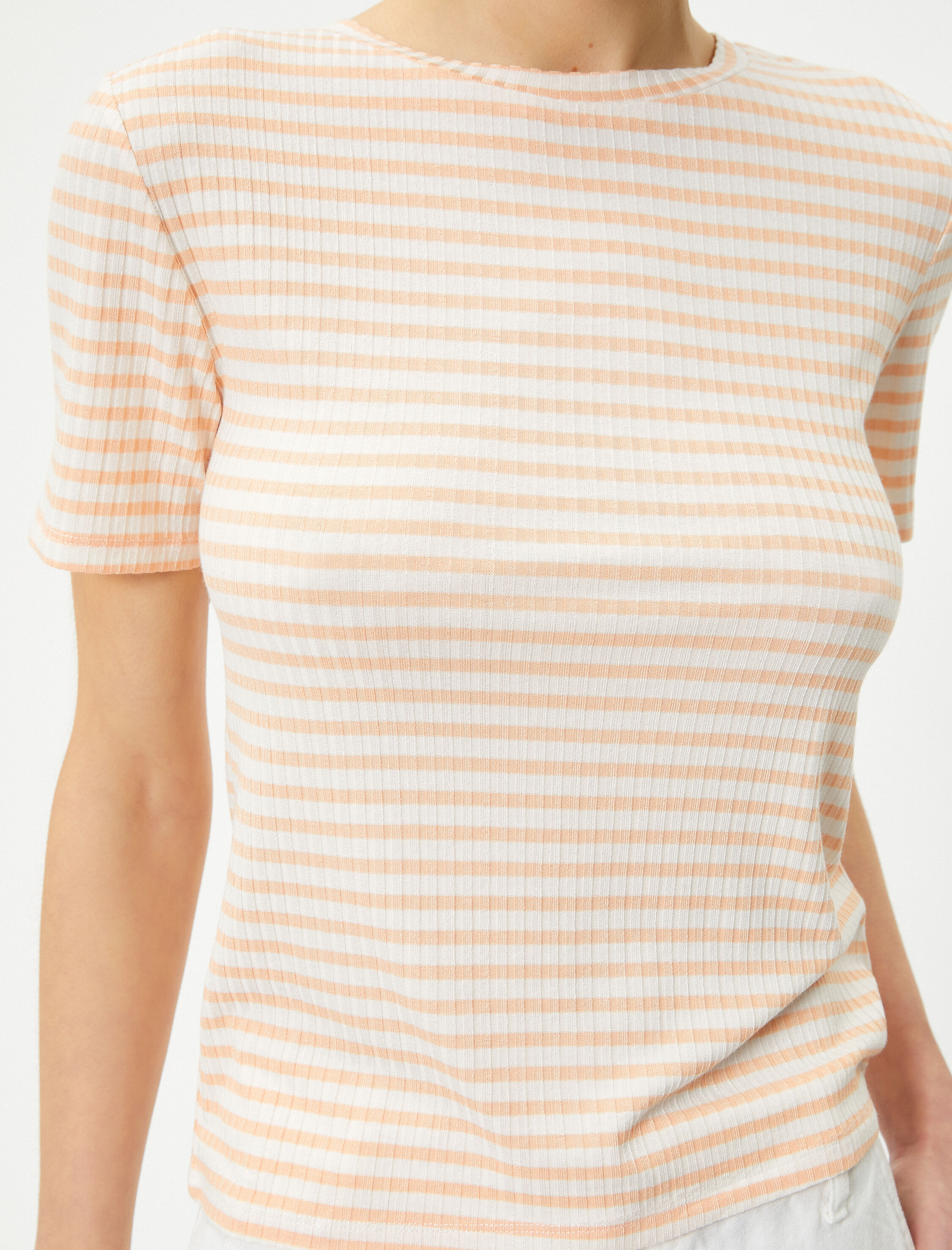   Basic Tişört Kısa Kollu Bisiklet Yaka Fitilli