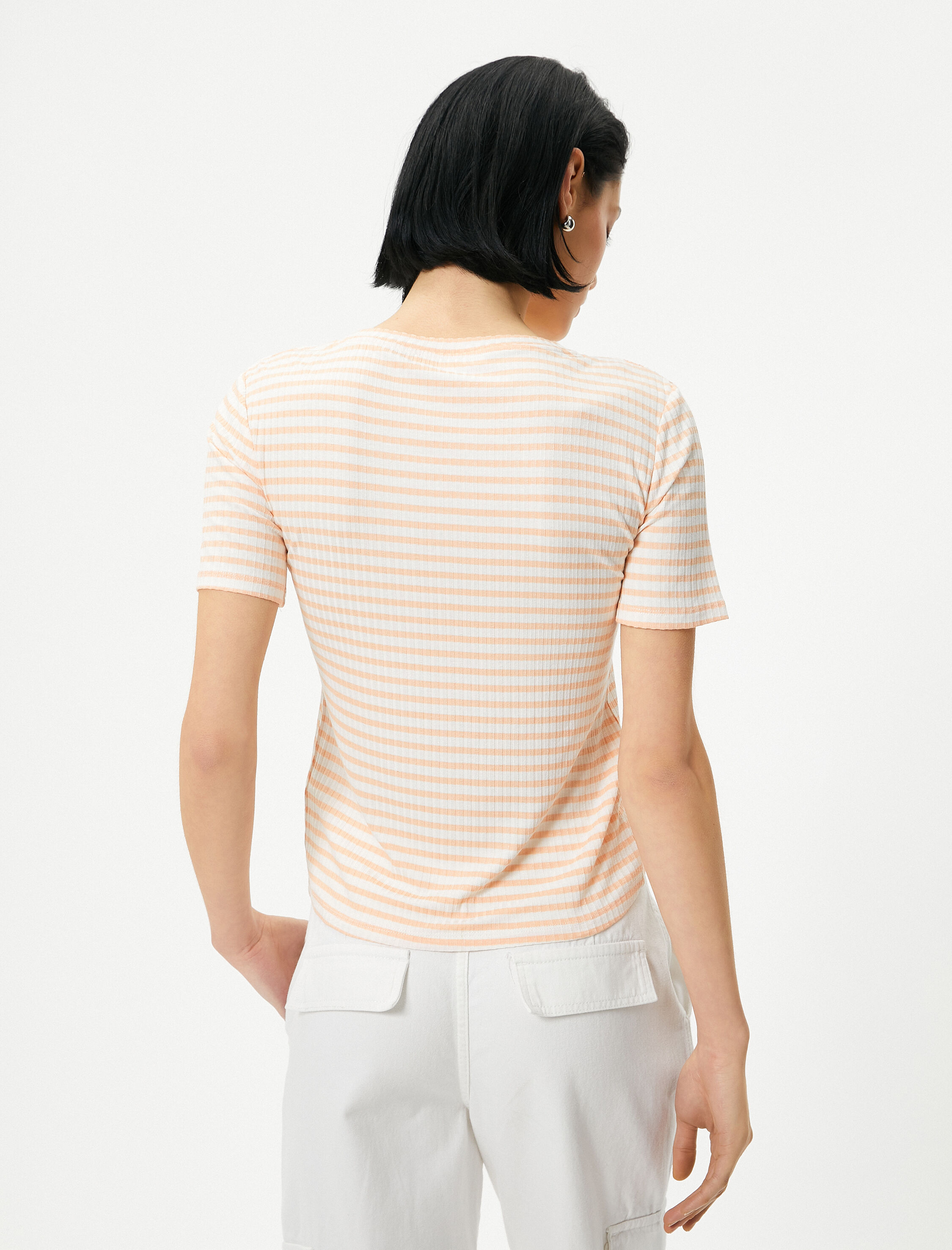   Basic Tişört Kısa Kollu Bisiklet Yaka Fitilli