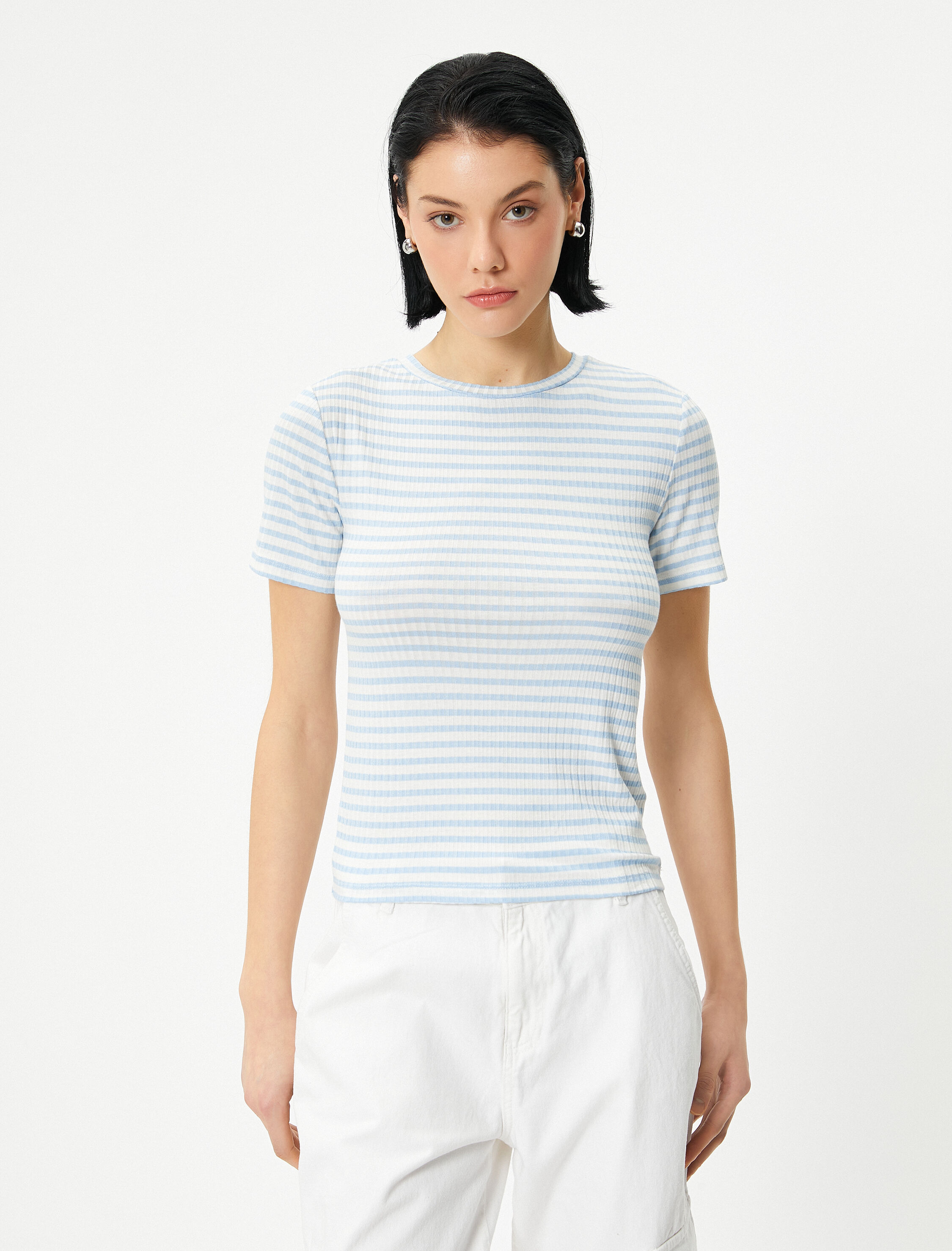   Basic Tişört Kısa Kollu Bisiklet Yaka Fitilli