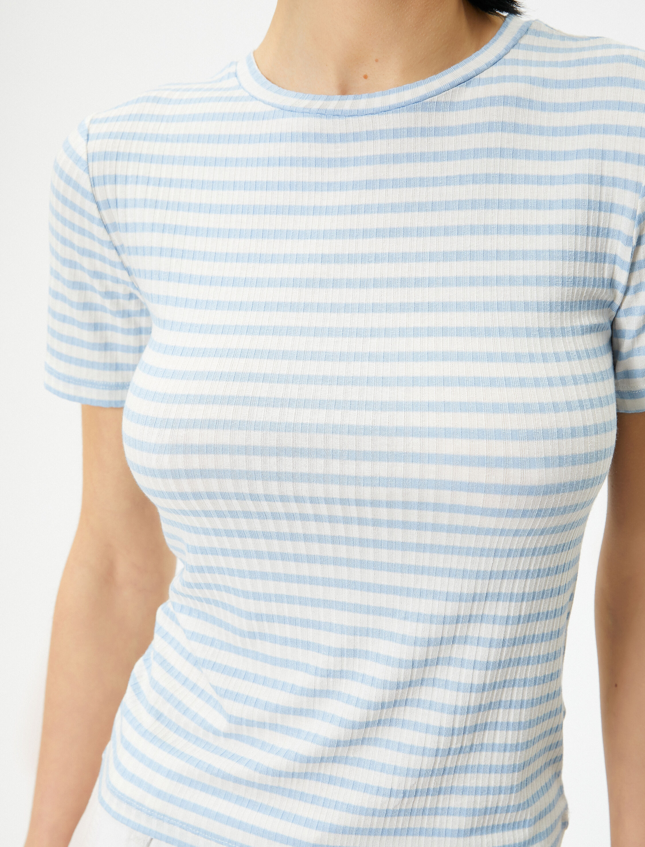   Basic Tişört Kısa Kollu Bisiklet Yaka Fitilli