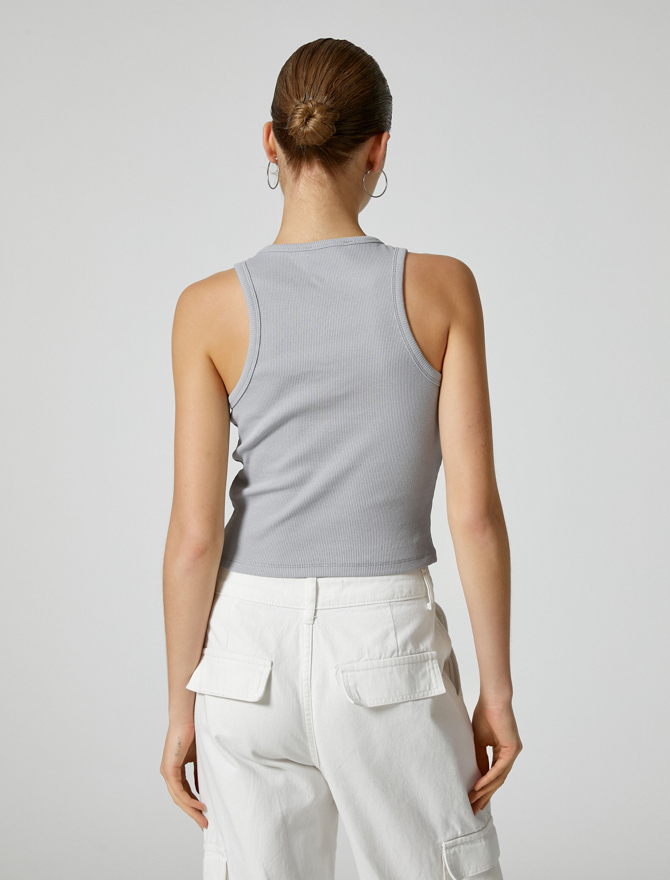   Basic Halter Yaka Atlet Ribanalı Pamuklu