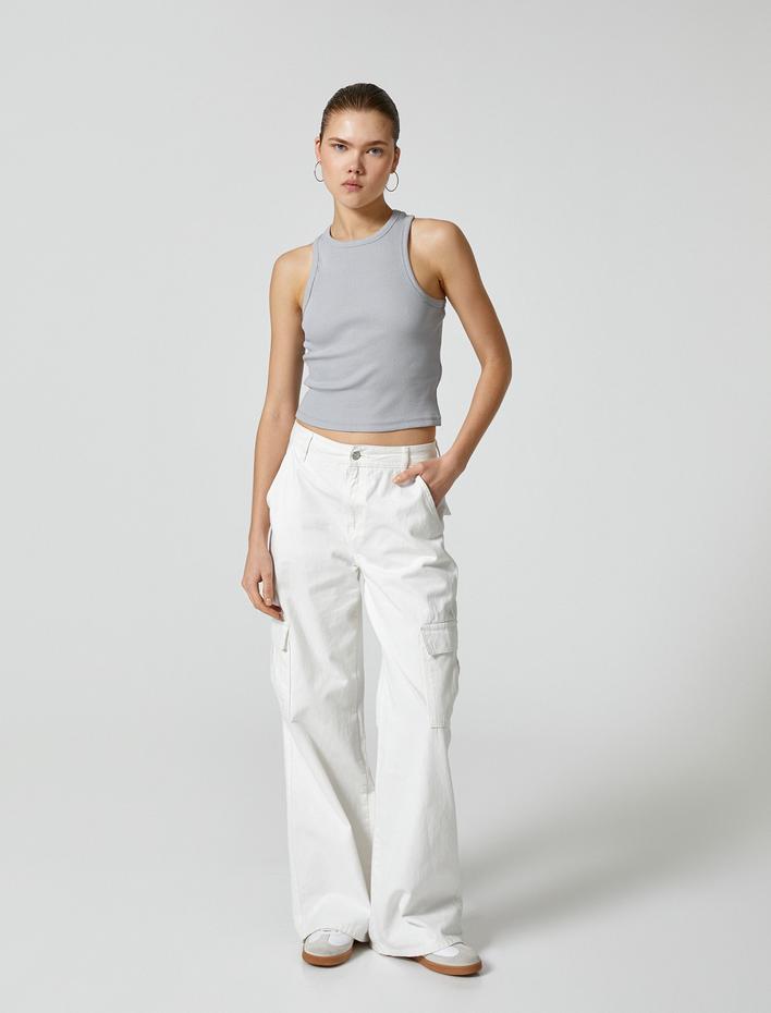  Basic Halter Yaka Atlet Ribanalı Pamuklu