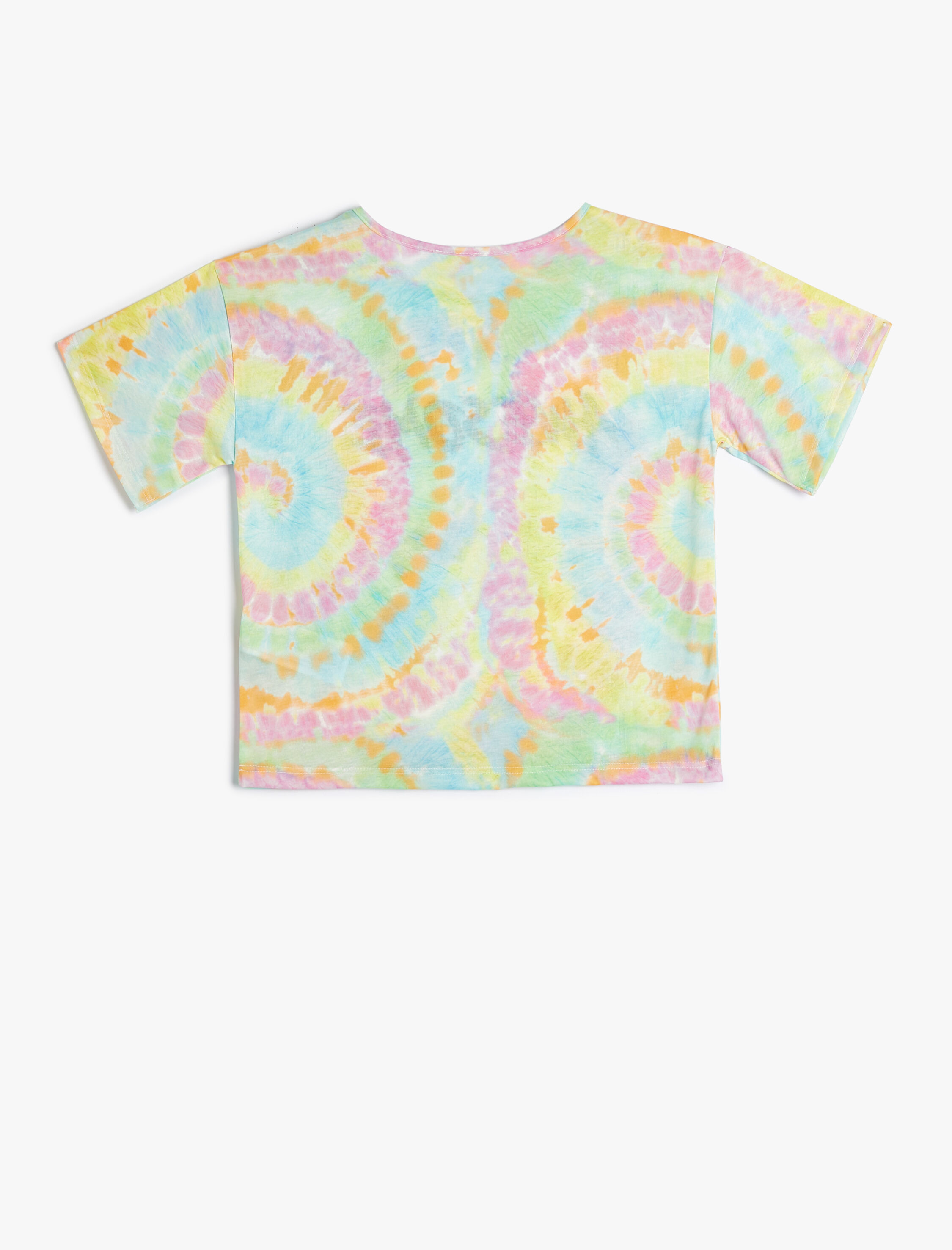  Kız Çocuk Oversize Tişört Batik Desenli Slogan Baskılı Kısa Kollu