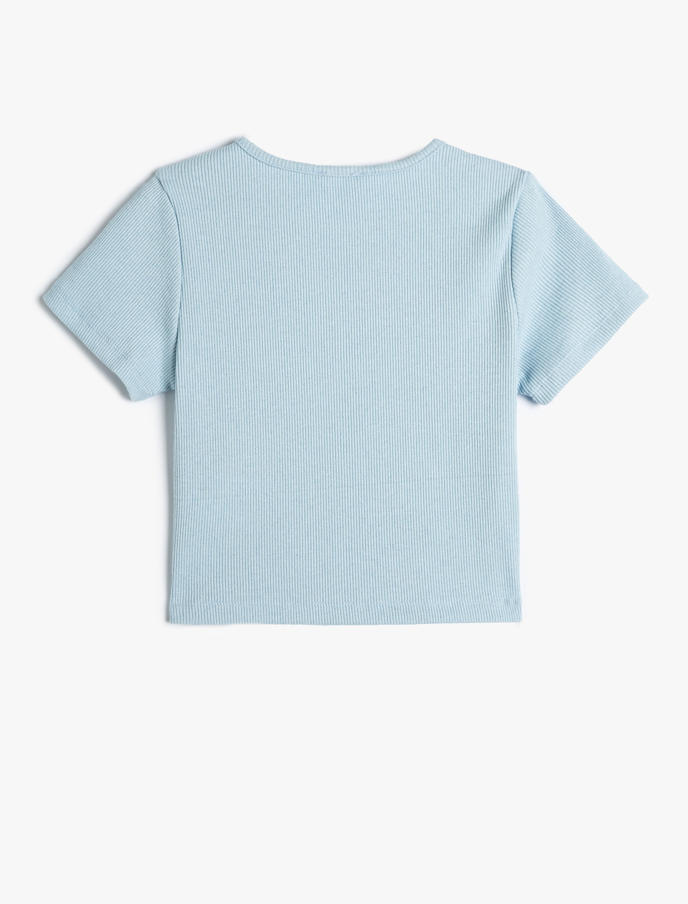  Kız Çocuk Crop Tişört Kısa Kollu Bisiklet Yaka Ayıcık Baskılı Fitilli