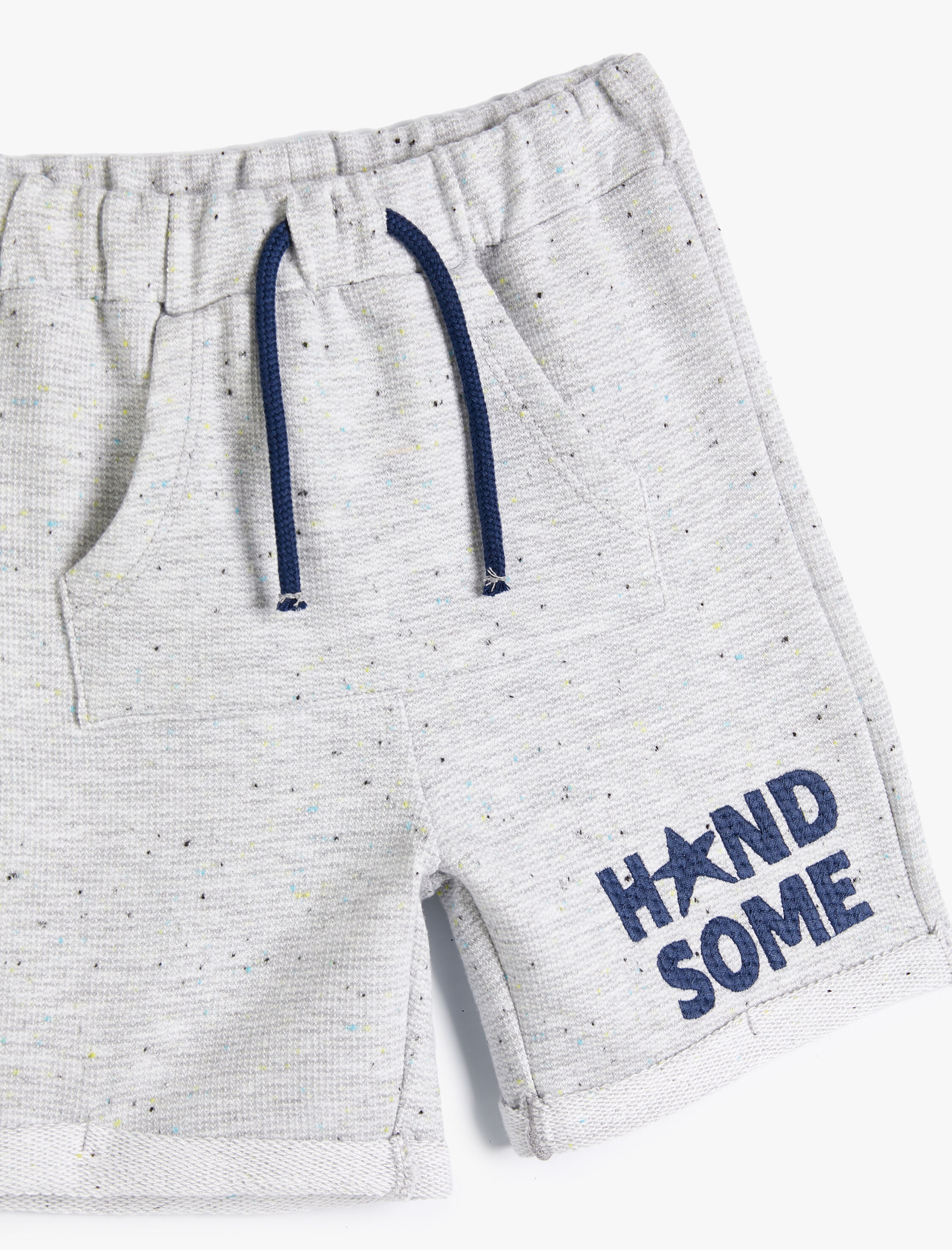  Erkek Bebek Kanguru Cepli Şort Beli Bağlamalı İşleme Detaylı Pamuklu