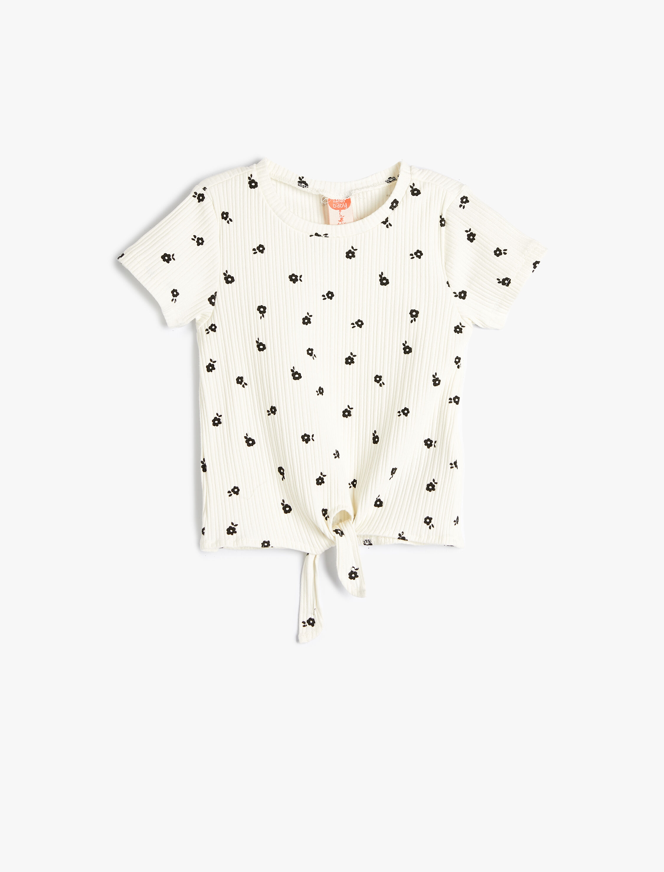  Kız Bebek Tişört Kısa Kollu Yuvarlak Yaka Ribanalı Pamuklu