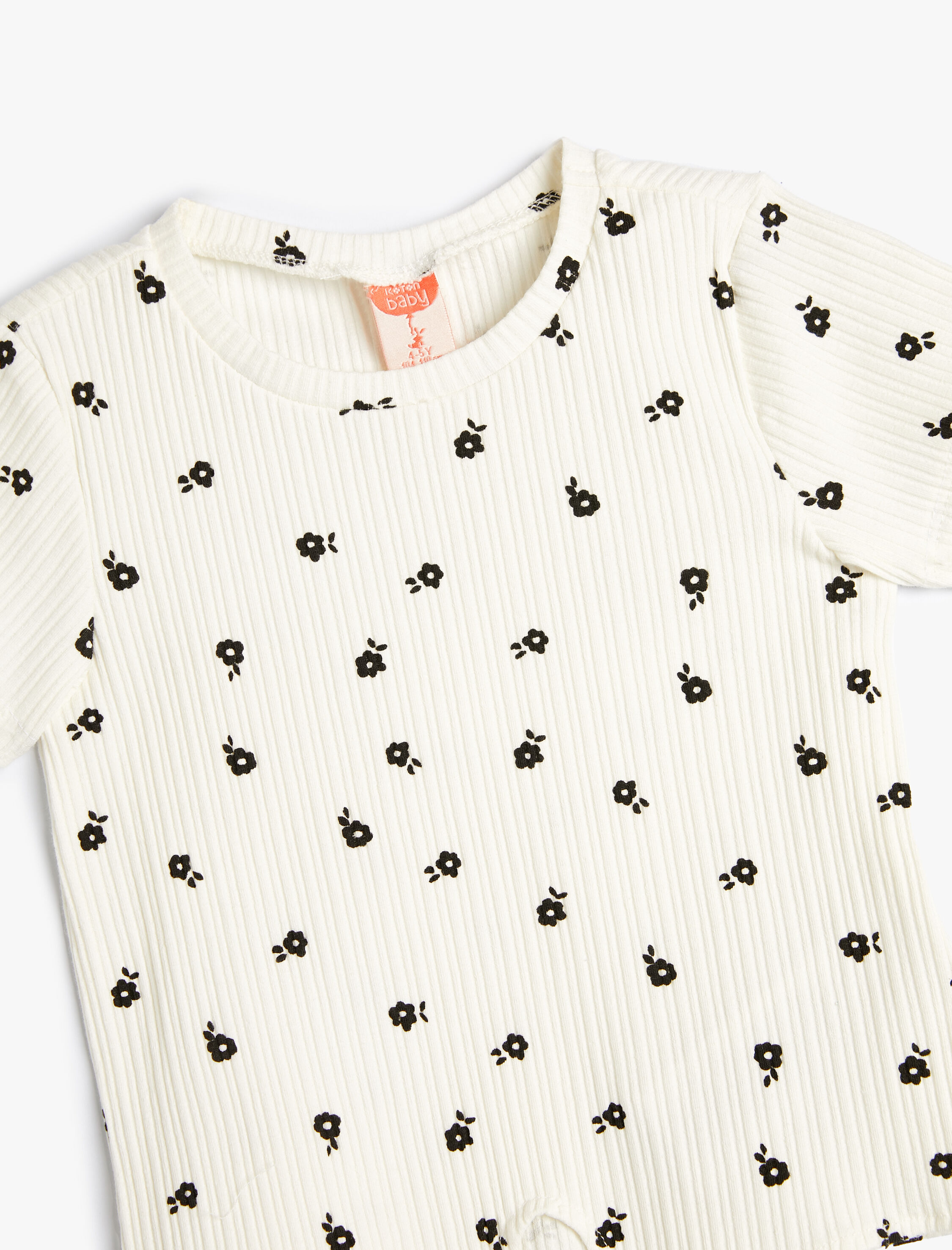  Kız Bebek Tişört Kısa Kollu Yuvarlak Yaka Ribanalı Pamuklu